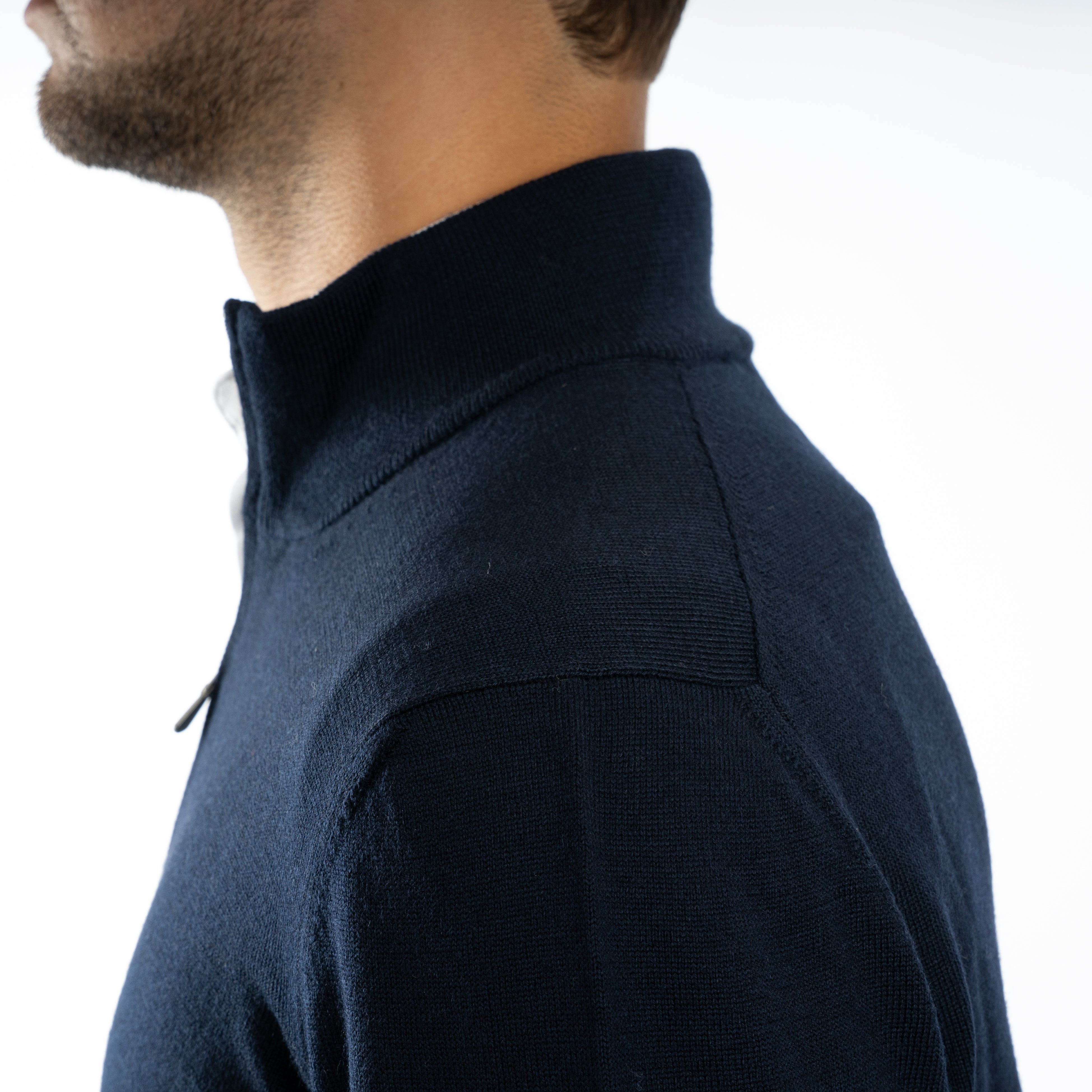 Gran Sasso Gebreide Trui met Rits Donkerblauw | Extrafine Merino