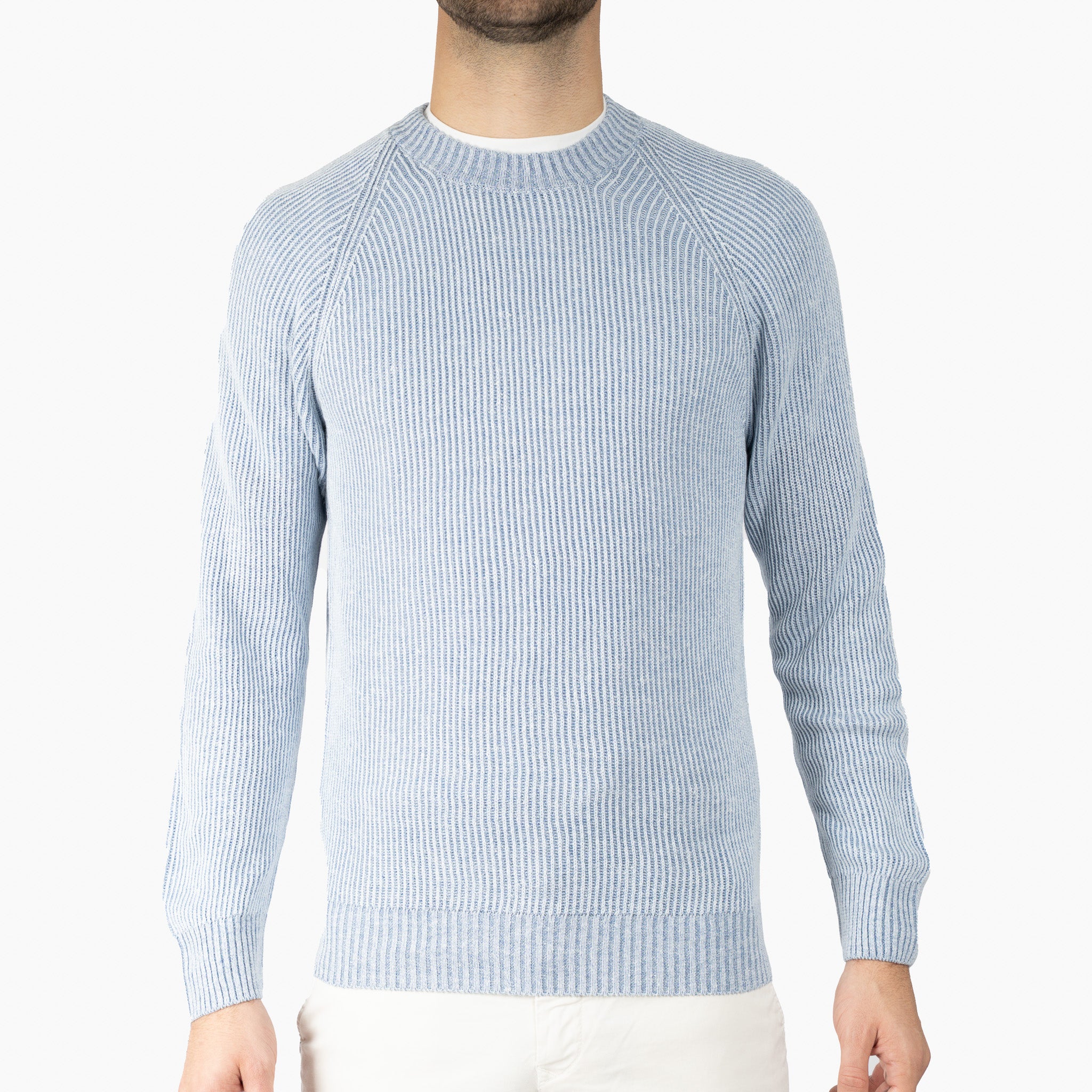 Gran Sasso Gebreide Trui Ronde Hals Middenblauw | Lino - Cotone