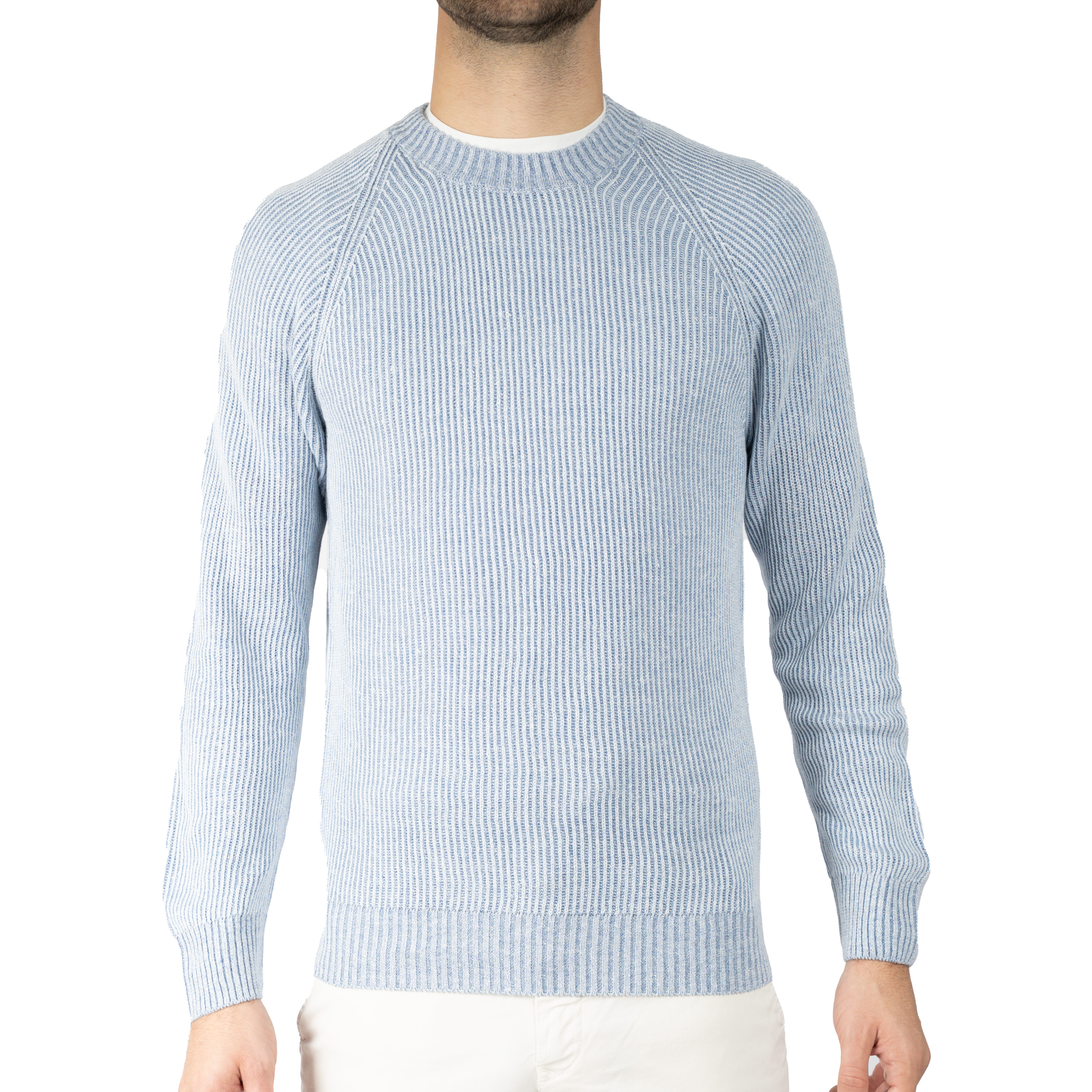 Gran Sasso Gebreide Trui Ronde Hals Middenblauw | Lino - Cotone