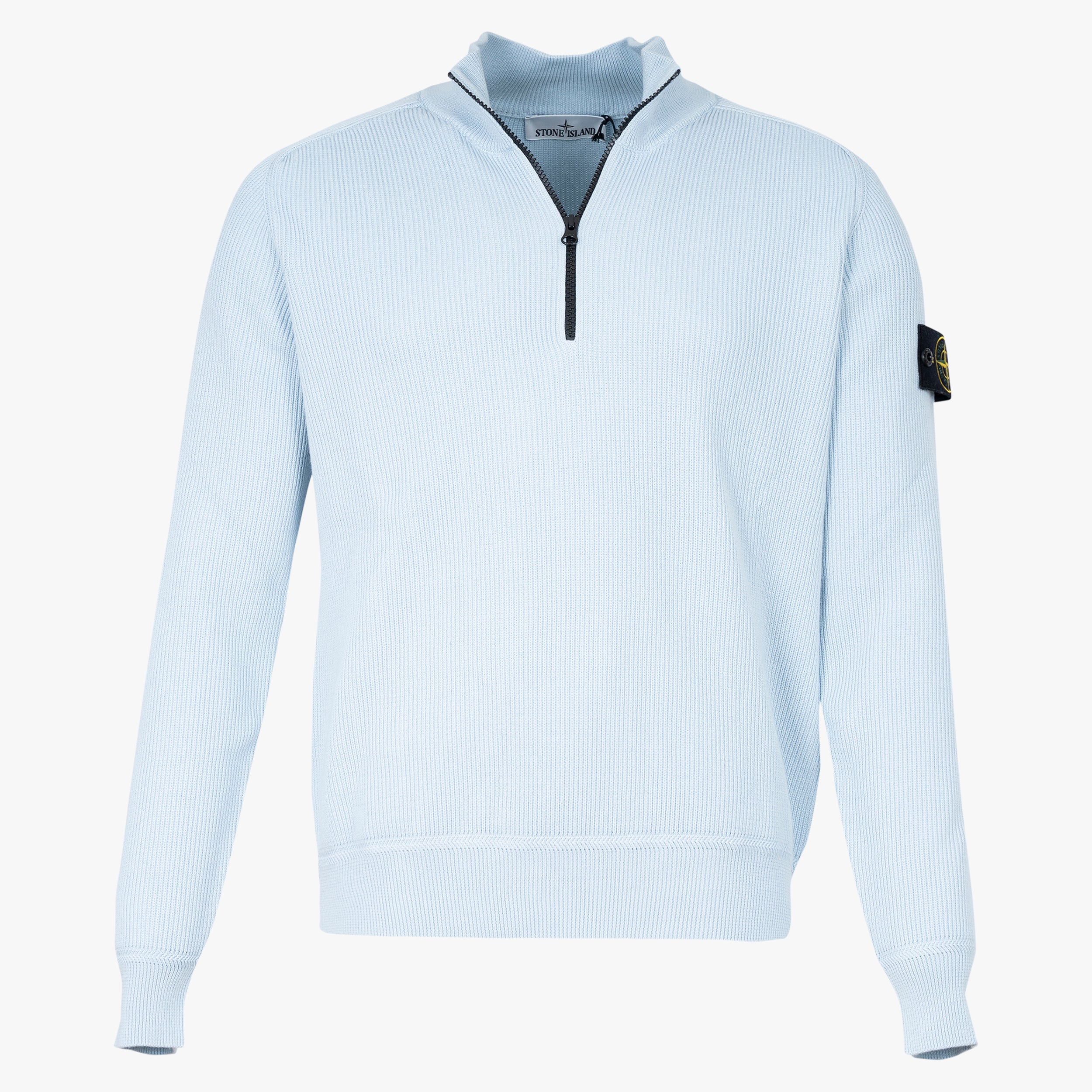 Stone Island Gebreide Trui met Rits Lichtblauw | Soft Organic Cotton