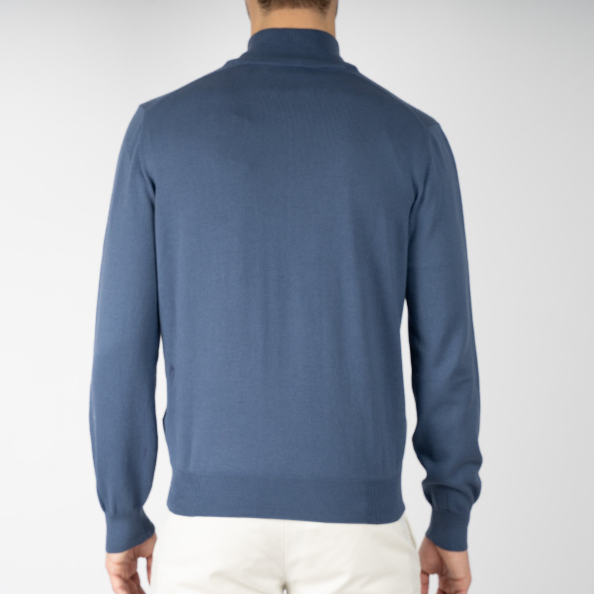 Gran Sasso Gebreide Trui met Rits Middenblauw | Egyptian Cotton