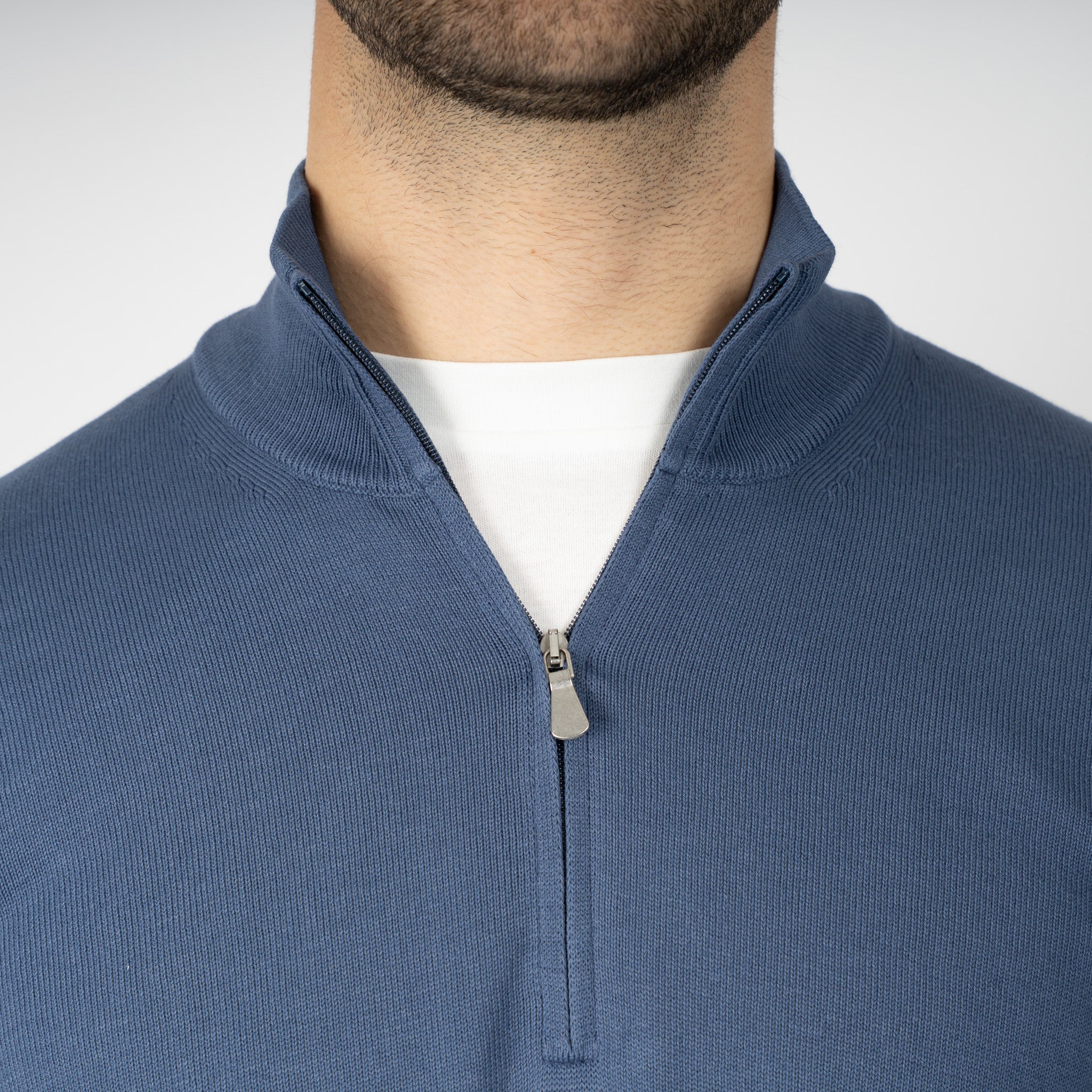 Gran Sasso Gebreide Trui met Rits Middenblauw | Egyptian Cotton