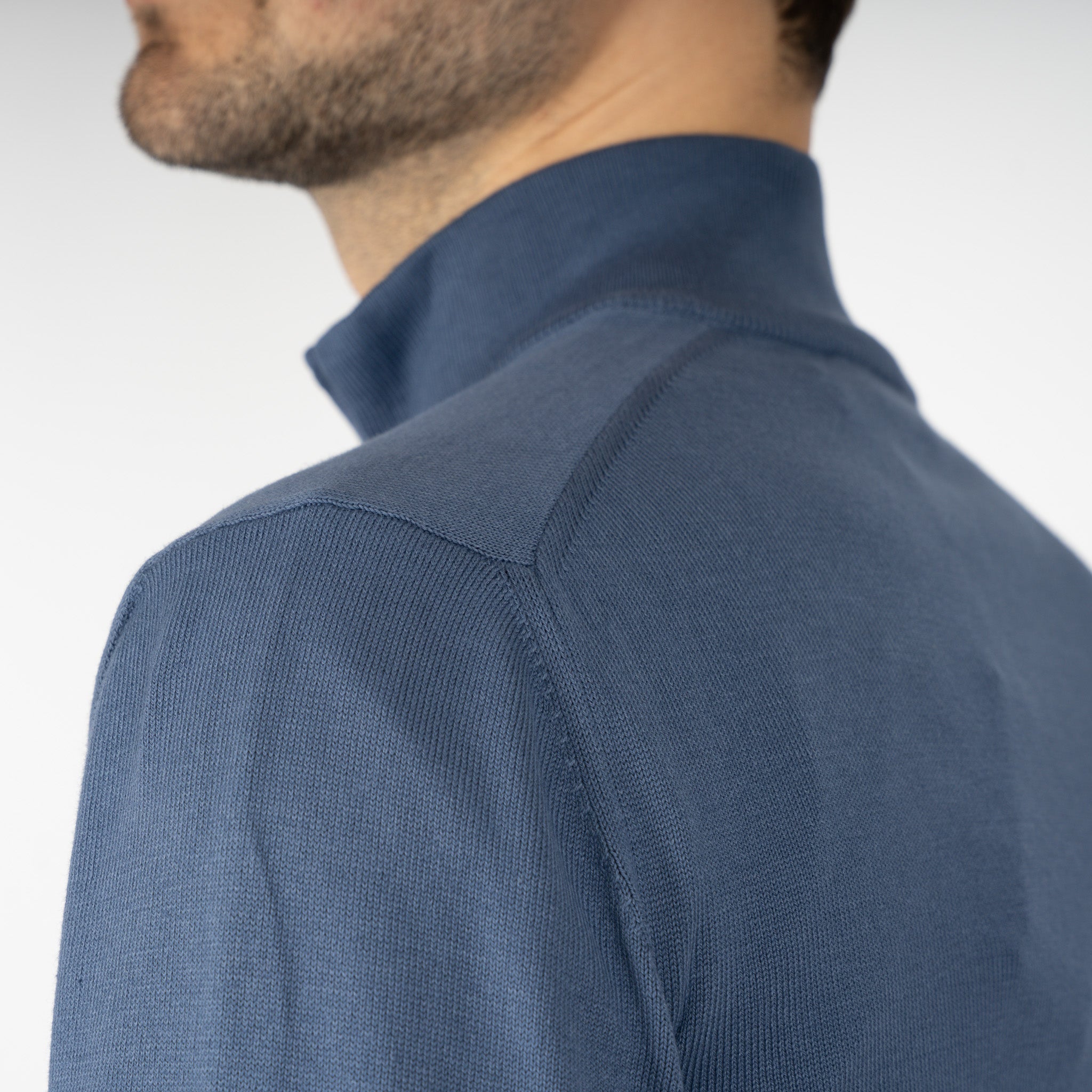 Gran Sasso Gebreide Trui met Rits Middenblauw | Egyptian Cotton