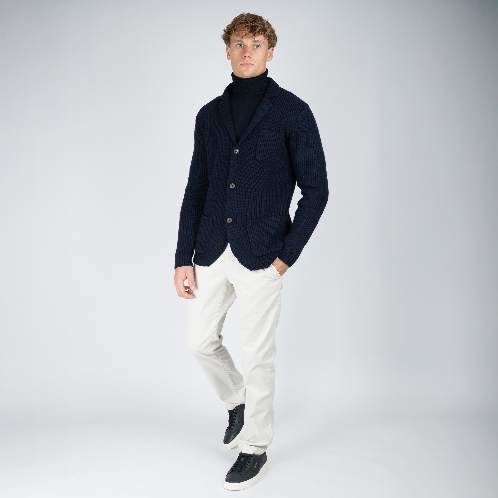 SEVEN DIALS Gebreid Knoopvest Blauw | Hutch
