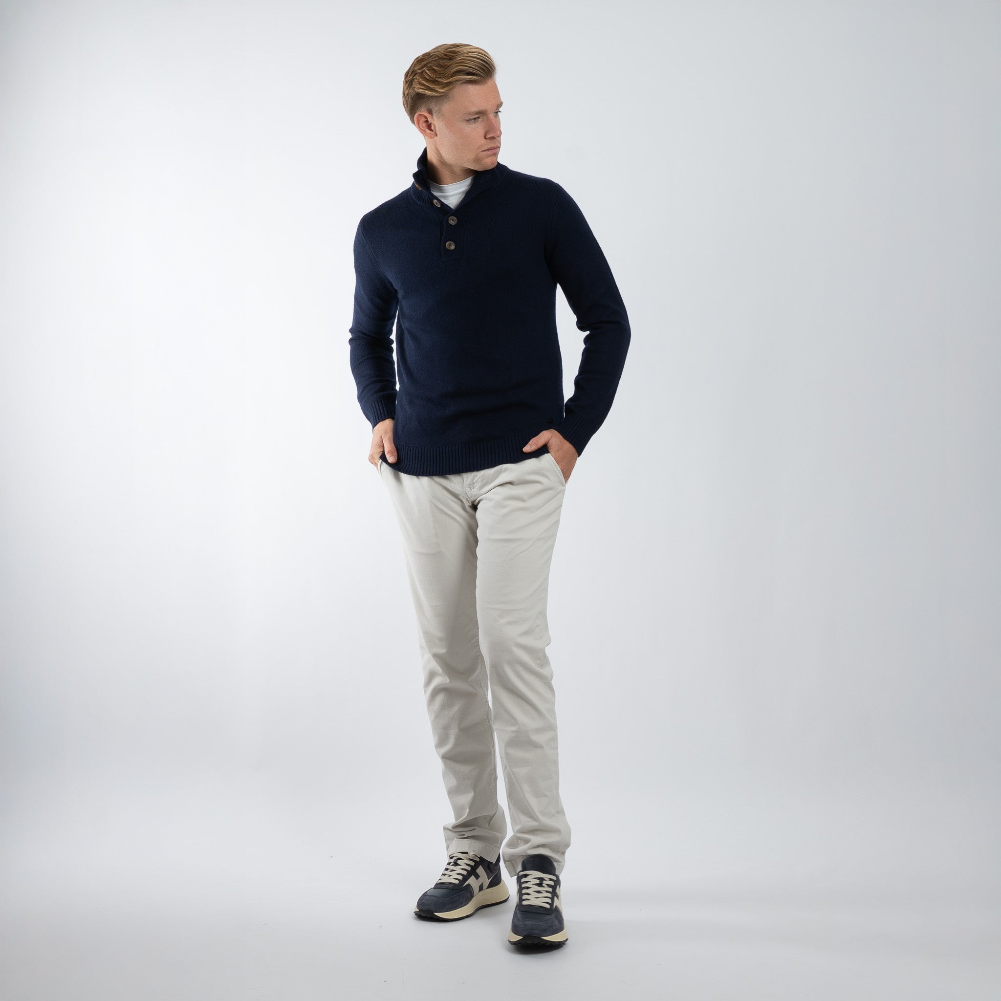 SEVEN DIALS Gebreide Trui met Knopenlijst Blauw | Seeley