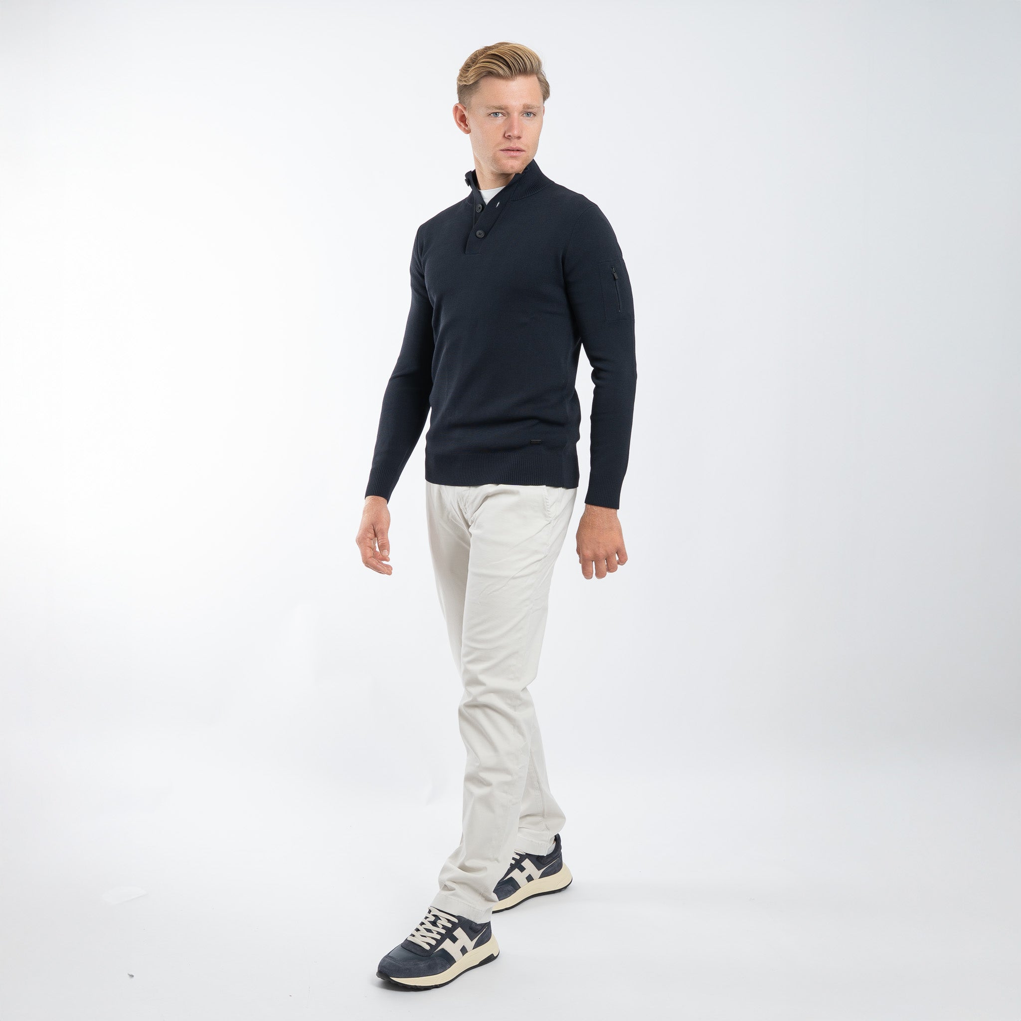 SEVEN DIALS Technische Trui met Knopelijst Blauw | Tila