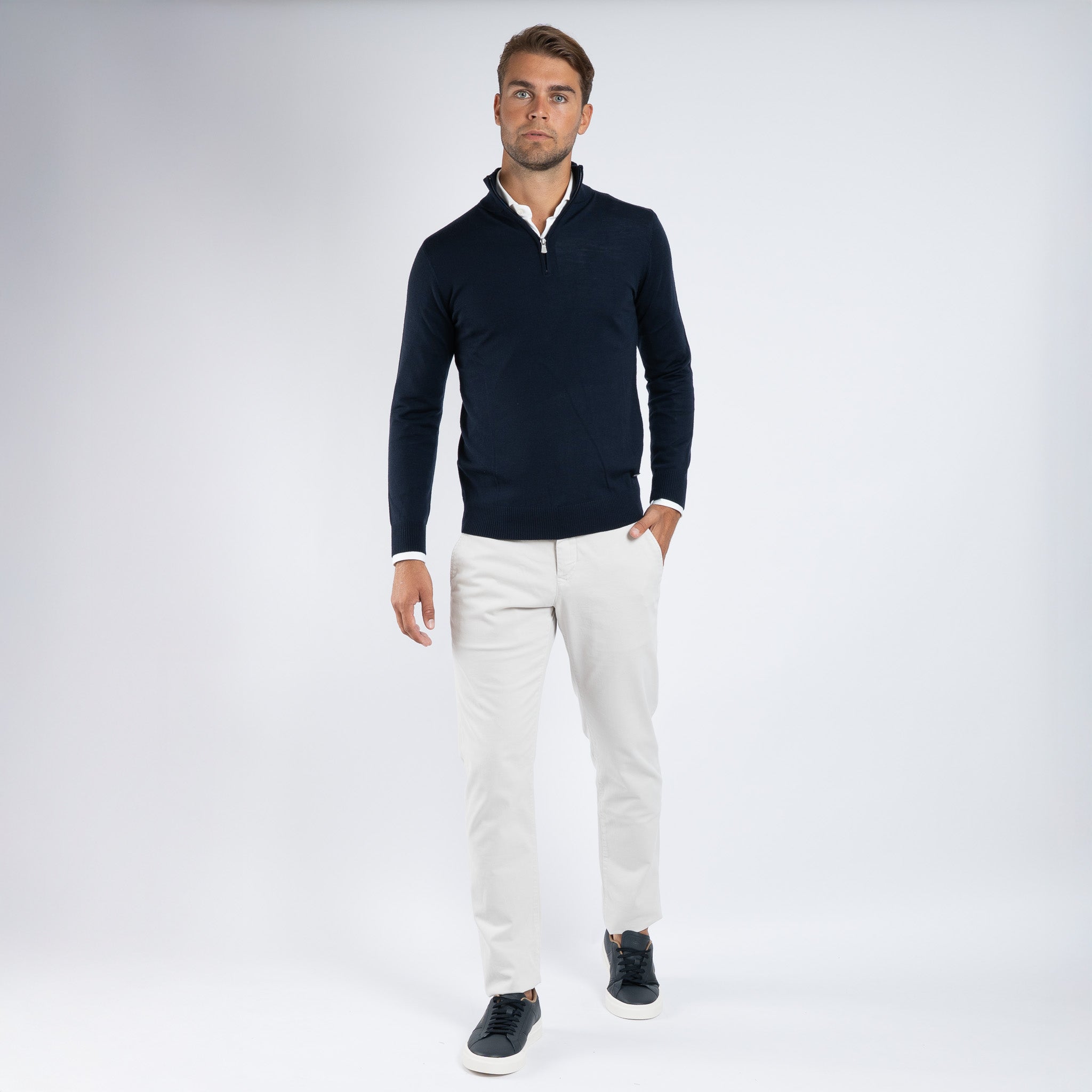 SEVEN DIALS Gebreide Trui met Rits Donkerblauw | Saul