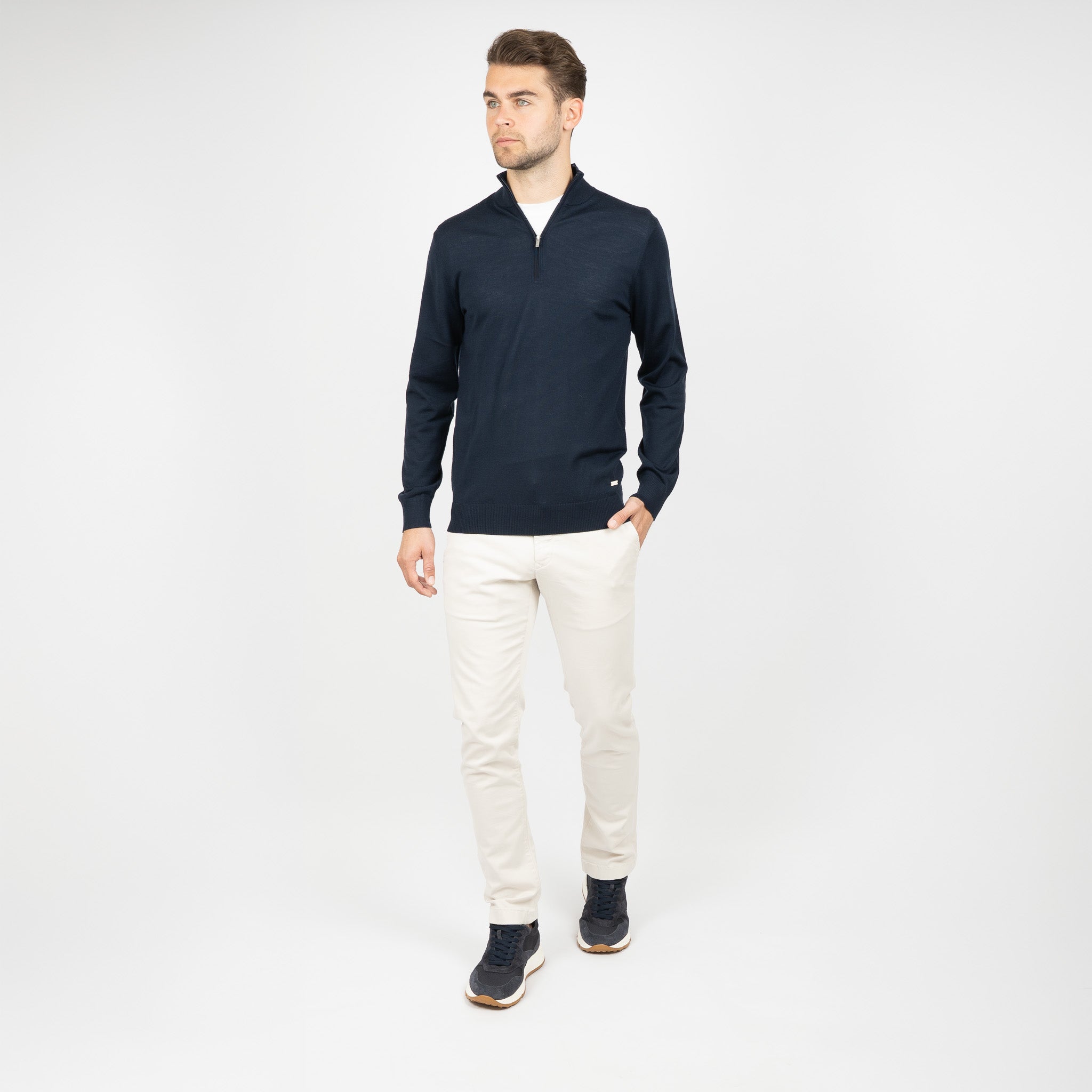 SEVEN DIALS Gebreide Trui met Rits Blauw | Bothe