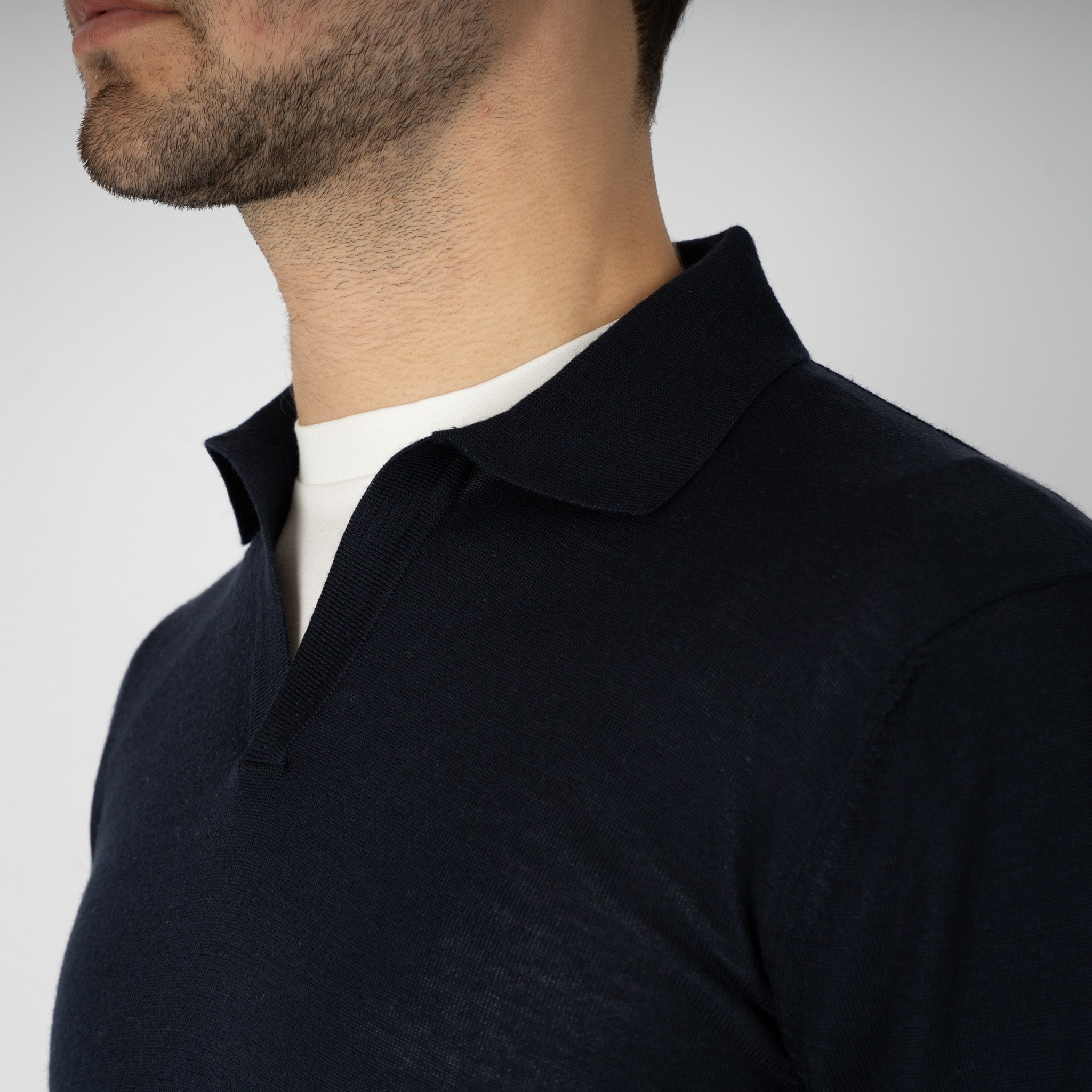 Gran Sasso Gebreide Trui Buttonless Polokraag Blauw | Athleisure