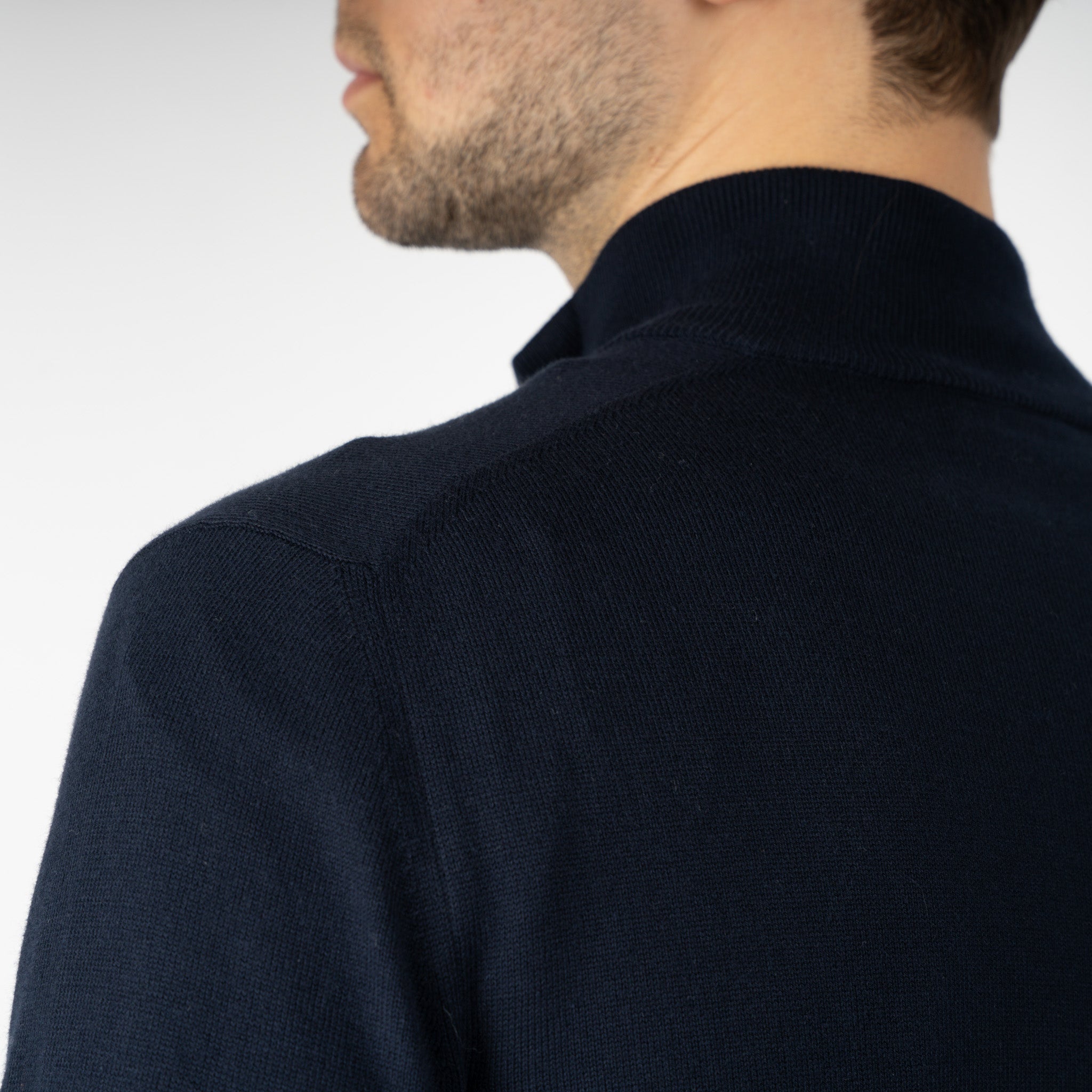 Gran Sasso Gebreide Trui met Rits Donkerblauw | Egyptian Cotton