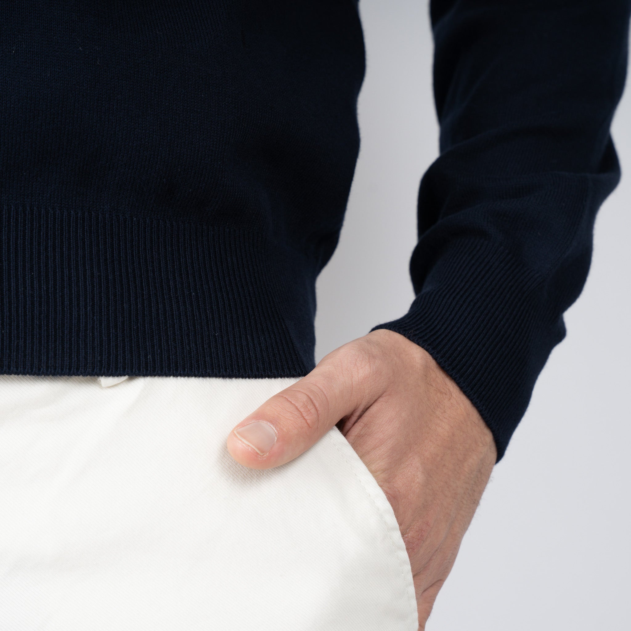 Gran Sasso Gebreide Trui met Rits Donkerblauw | Egyptian Cotton