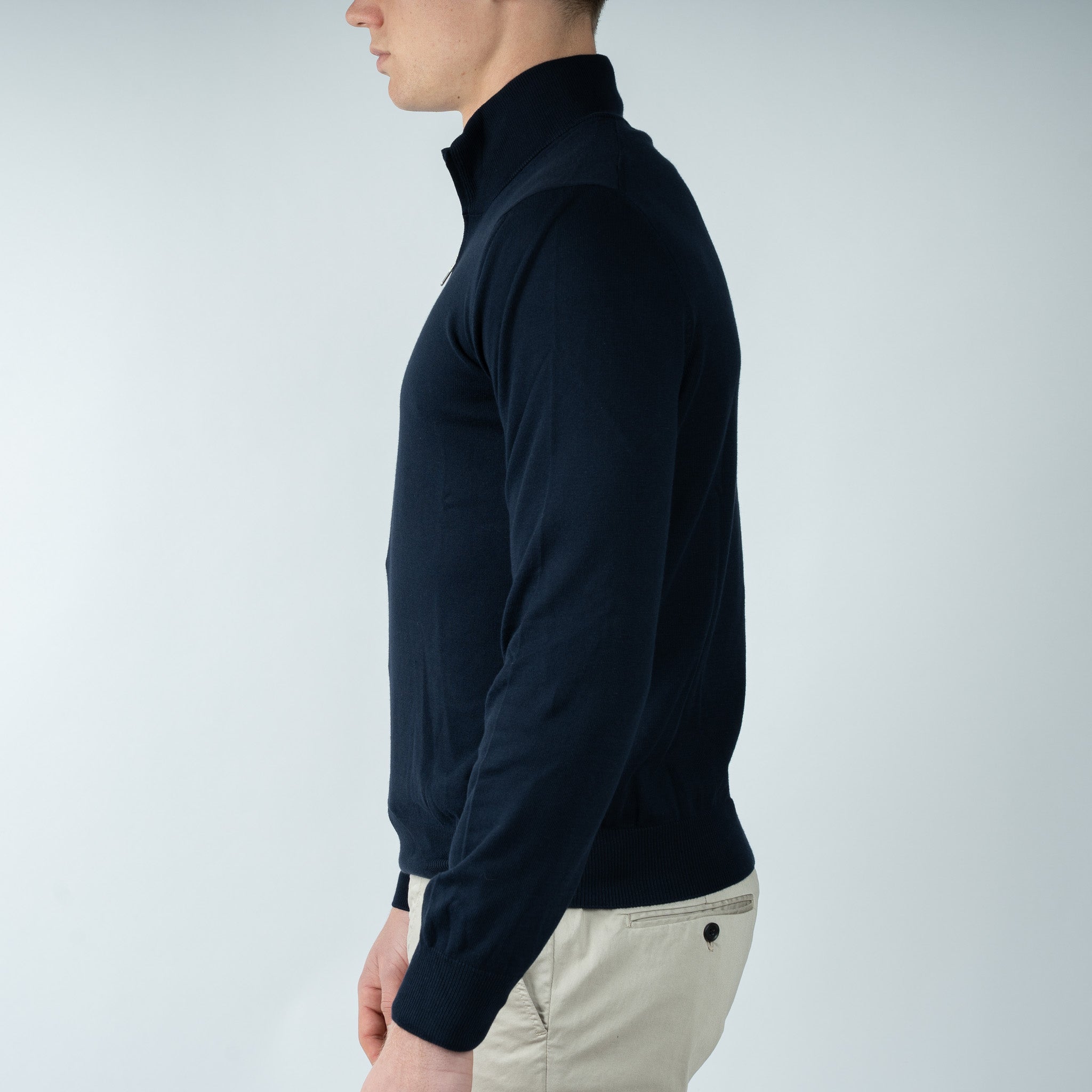 Gran Sasso Gebreide Trui met Rits Donkerblauw | Egyptian Cotton