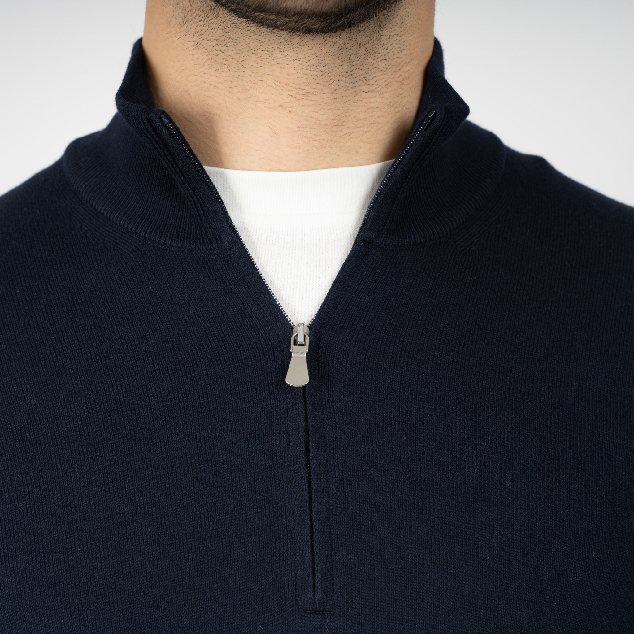 Gran Sasso Gebreide Trui met Rits Donkerblauw | Egyptian Cotton