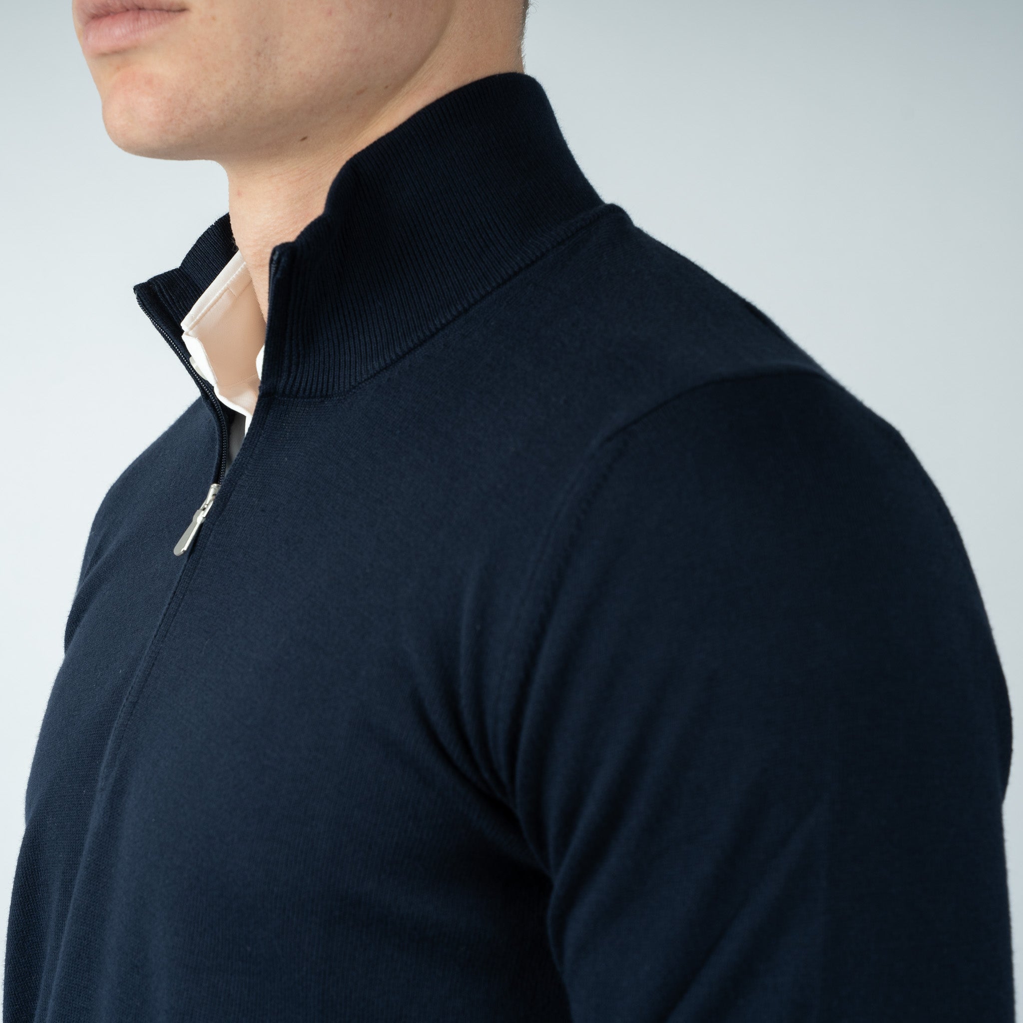 Gran Sasso Gebreide Trui met Rits Donkerblauw | Egyptian Cotton