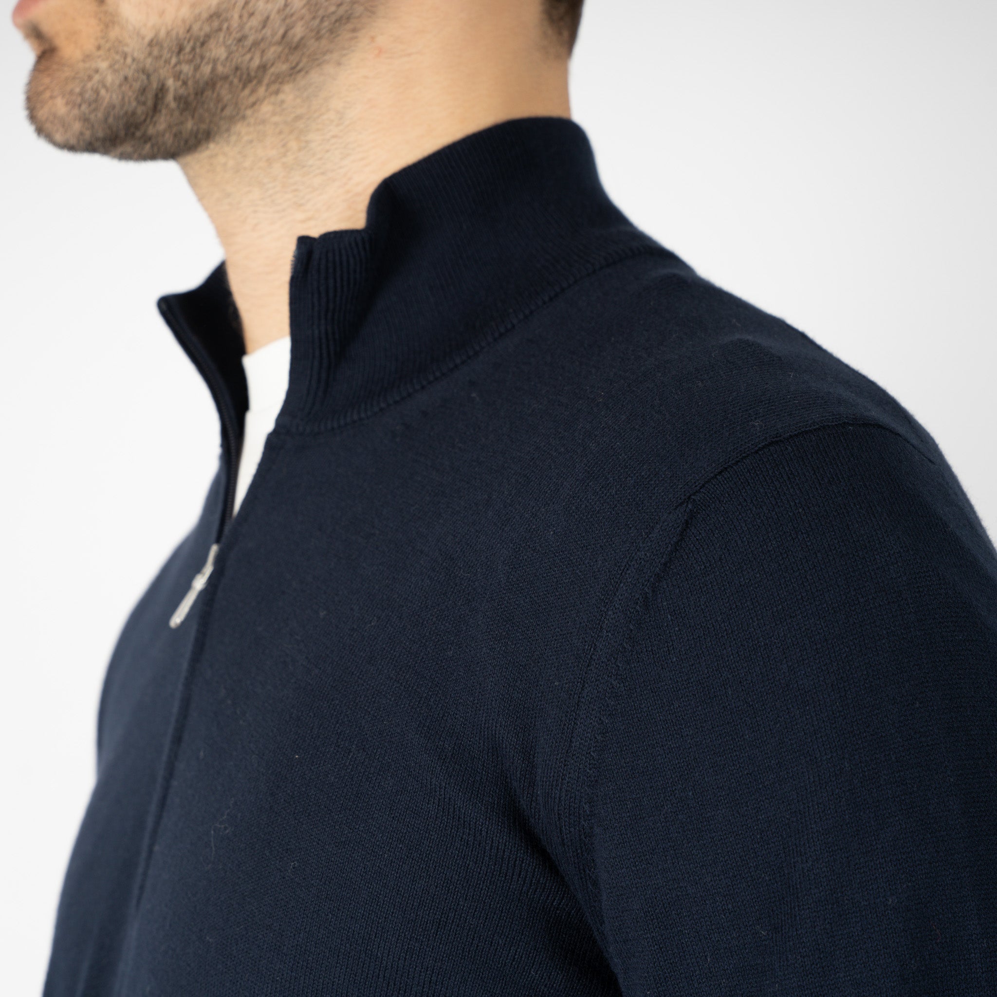 Gran Sasso Gebreide Trui met Rits Donkerblauw | Egyptian Cotton