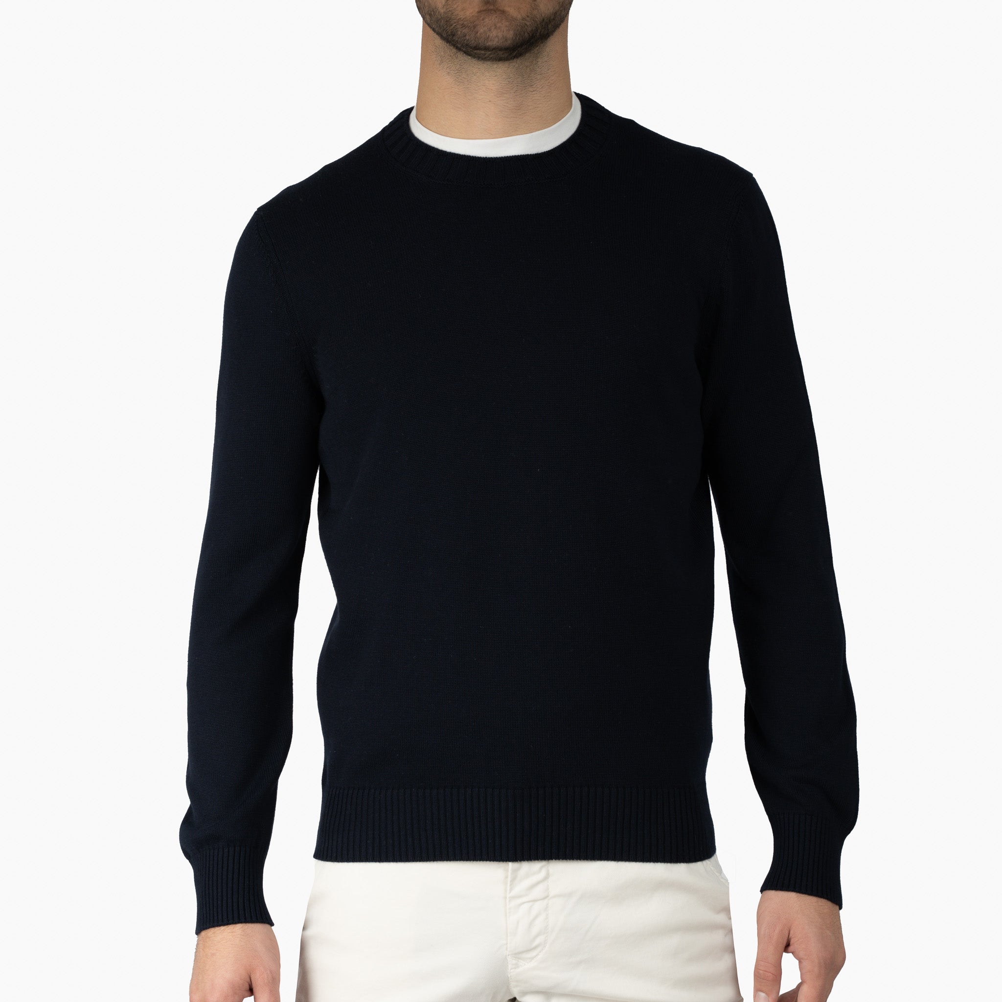 Gran Sasso Gebreide Trui Ronde Hals Blauw | Egyptian Cotton