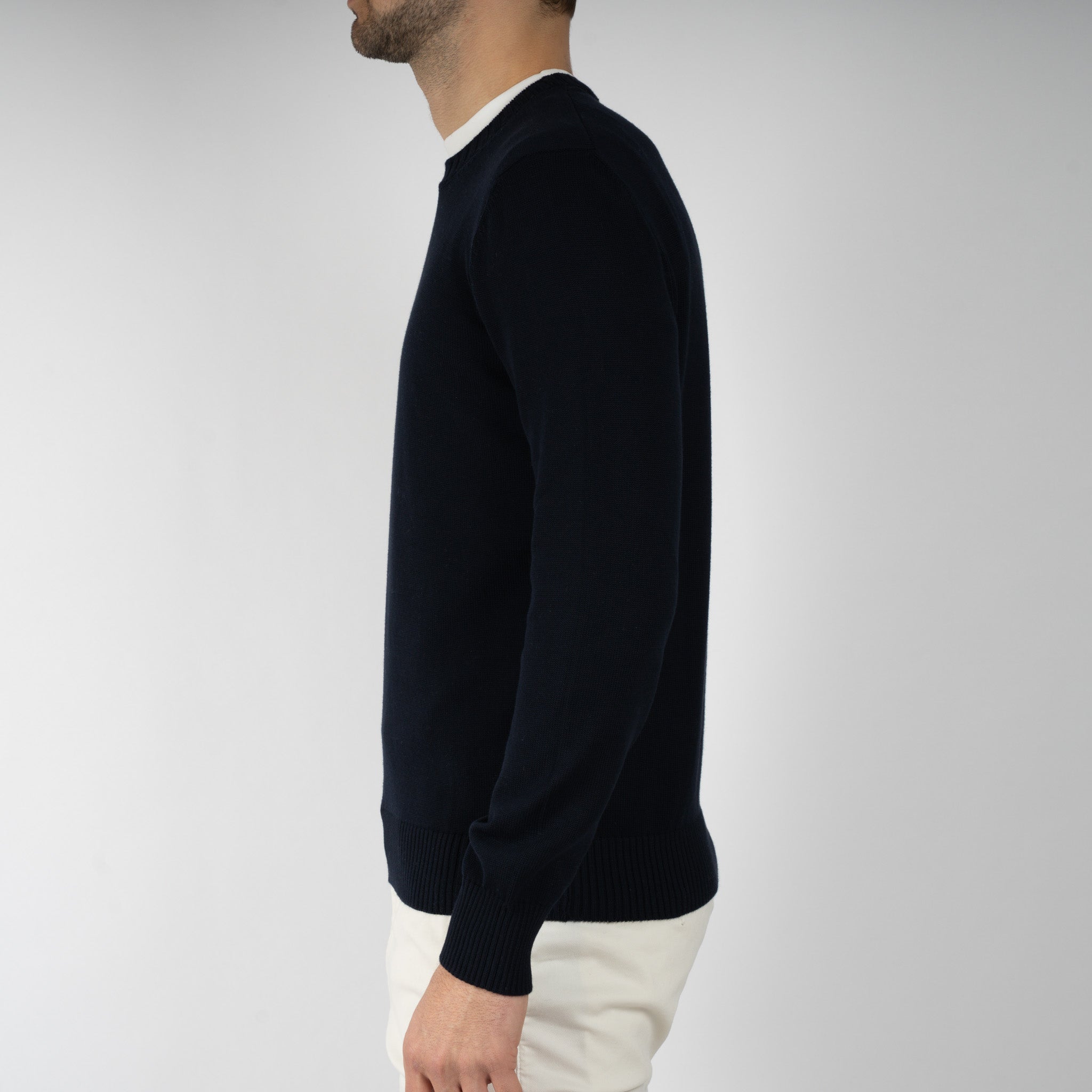 Gran Sasso Gebreide Trui Ronde Hals Blauw | Egyptian Cotton