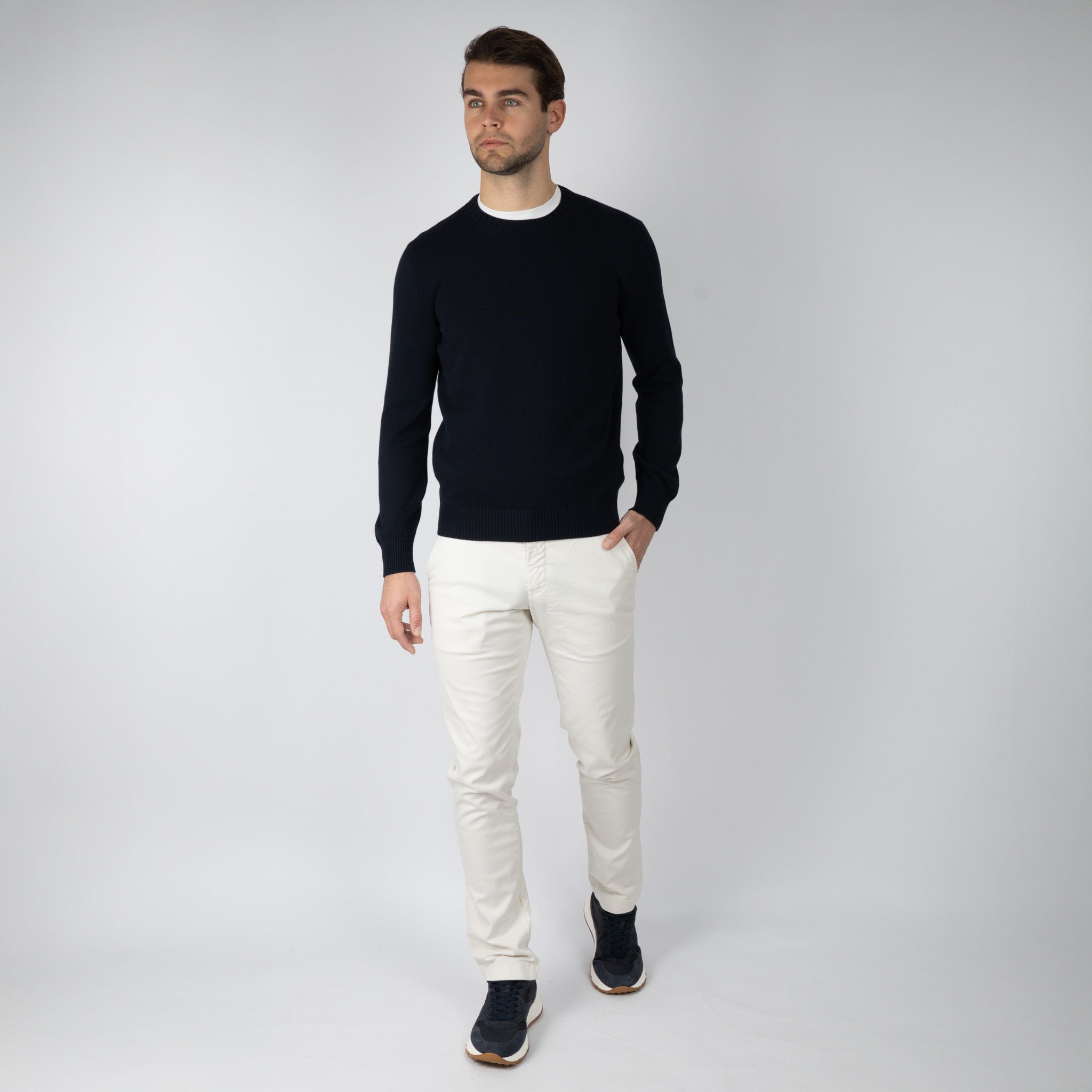 Gran Sasso Gebreide Trui Ronde Hals Blauw | Egyptian Cotton