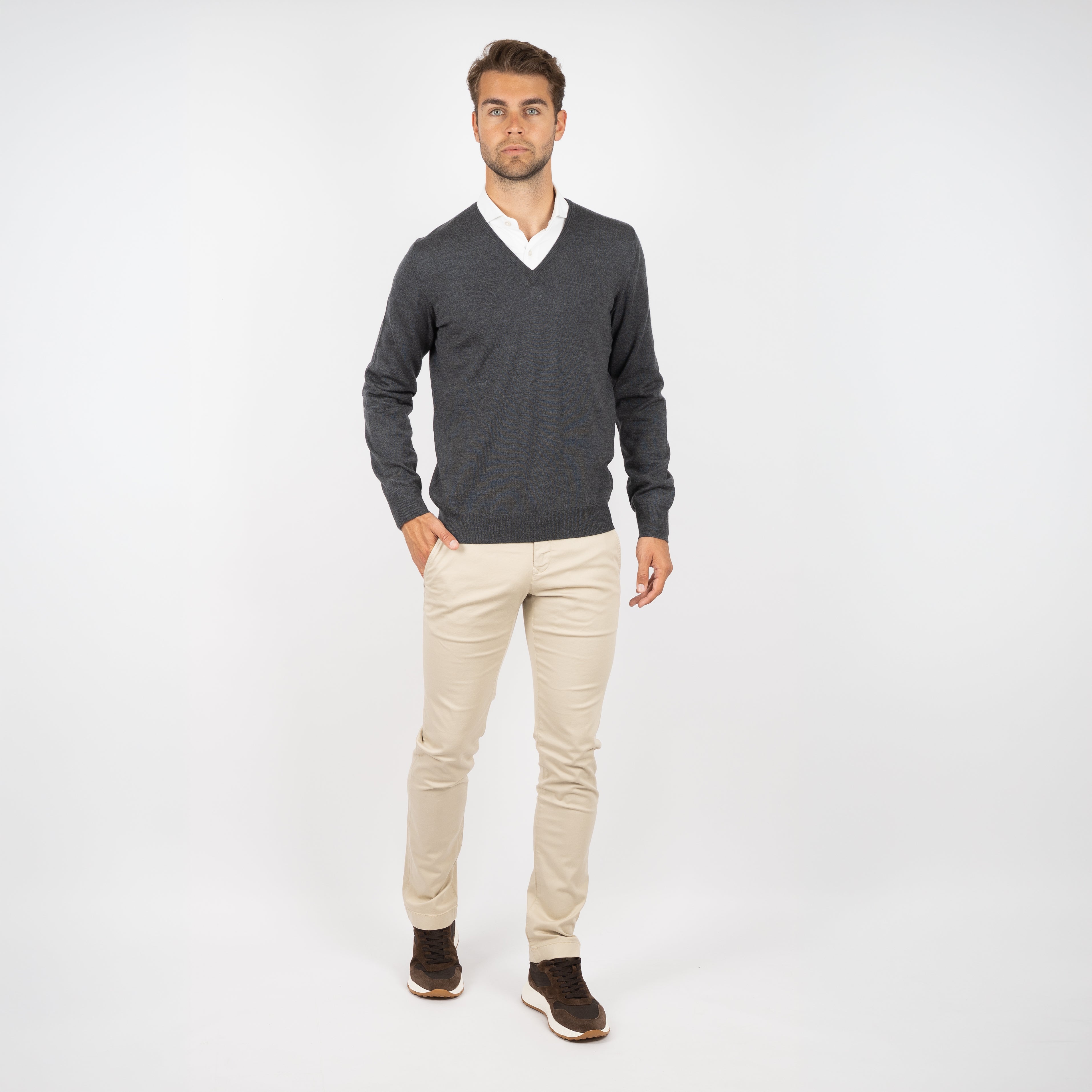 Gran Sasso Gebreide Trui V-Hals Grijs | Merino