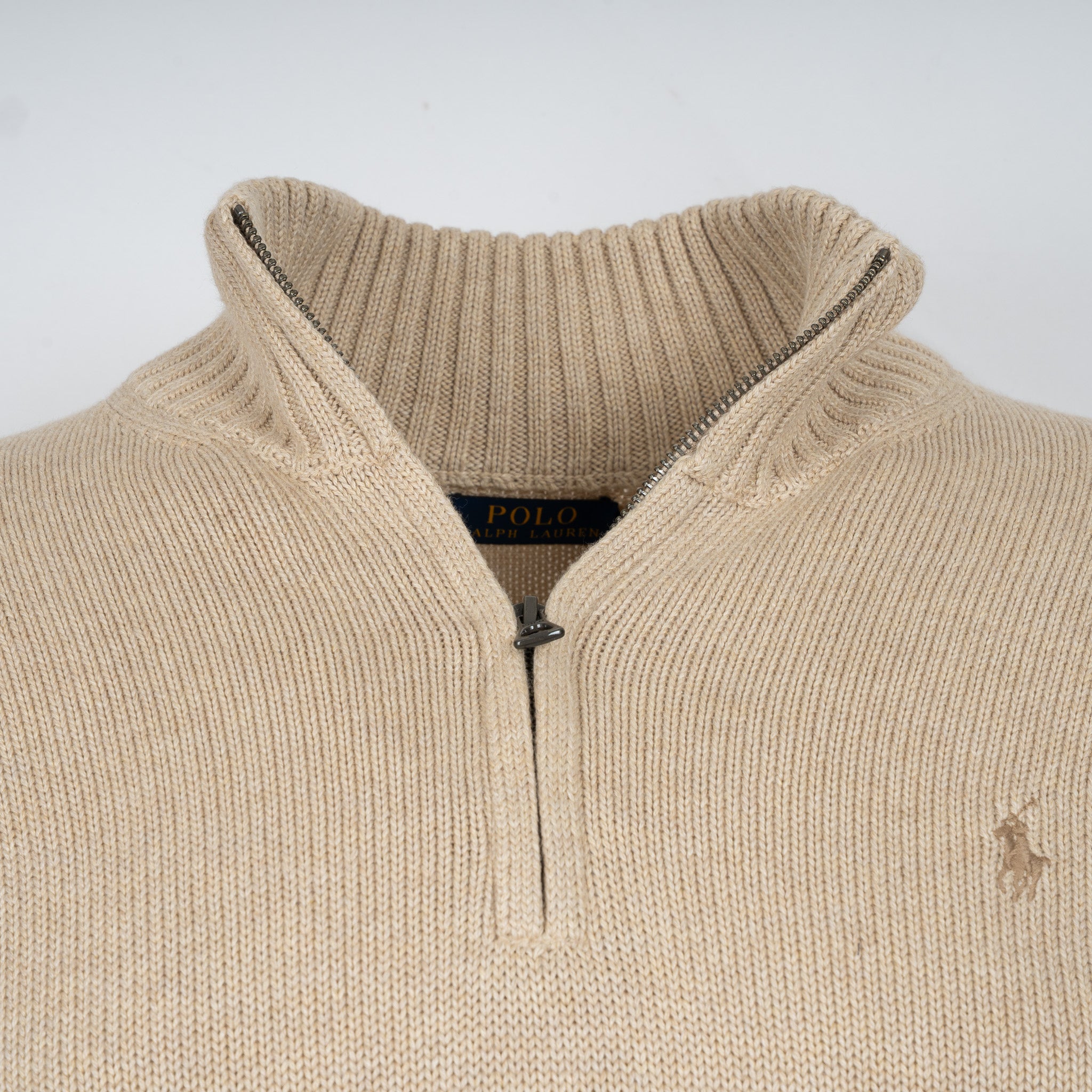Ralph Lauren Gebreide Trui met Rits Beige | Cotton Mockneck