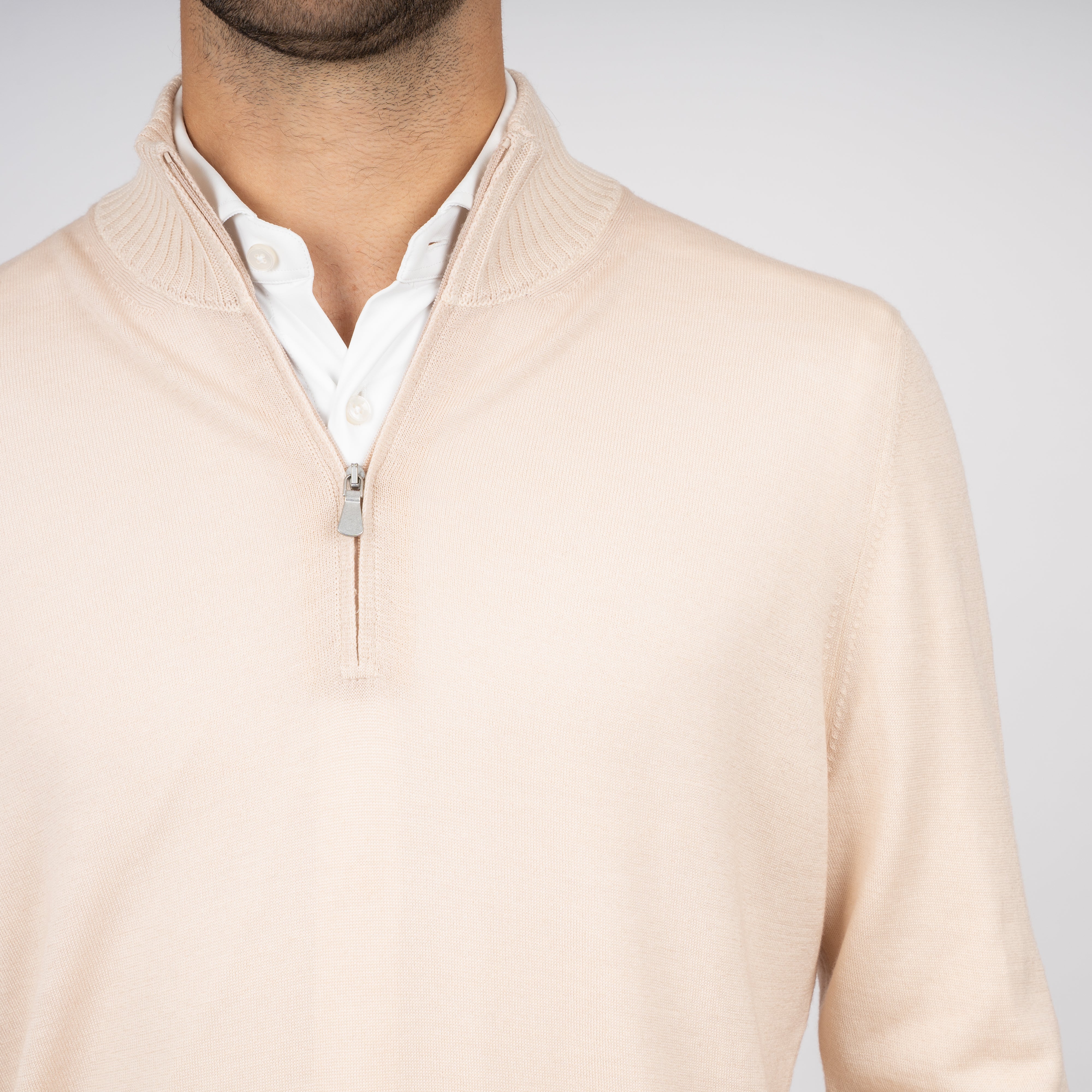 Gran Sasso Gebreide Trui met Rits Beige | Vintage Merino
