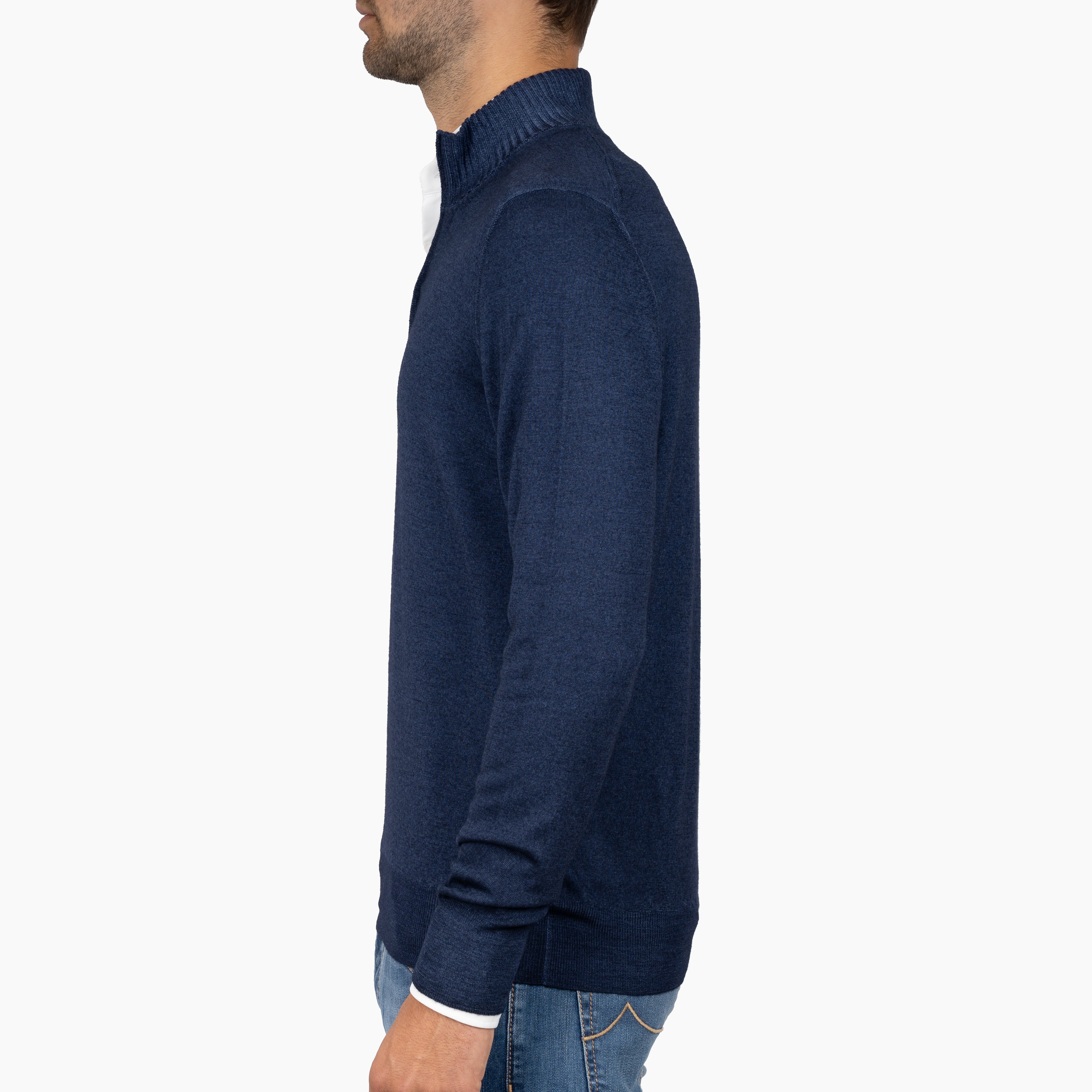Gran Sasso Gebreide Trui met Rits Blauw | Vintage Merino