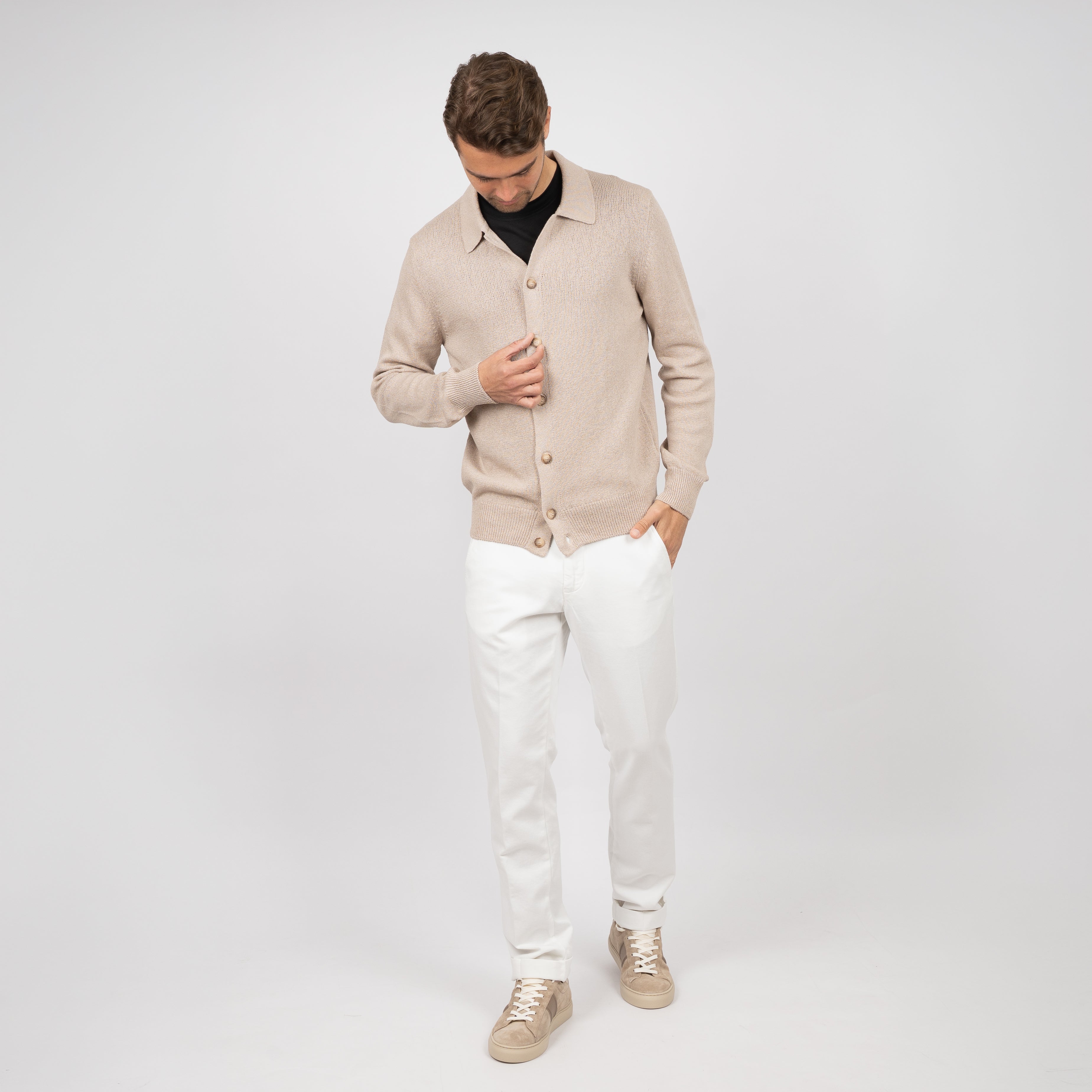 Gran Sasso Cardigan Beige | Cashmere Cotton