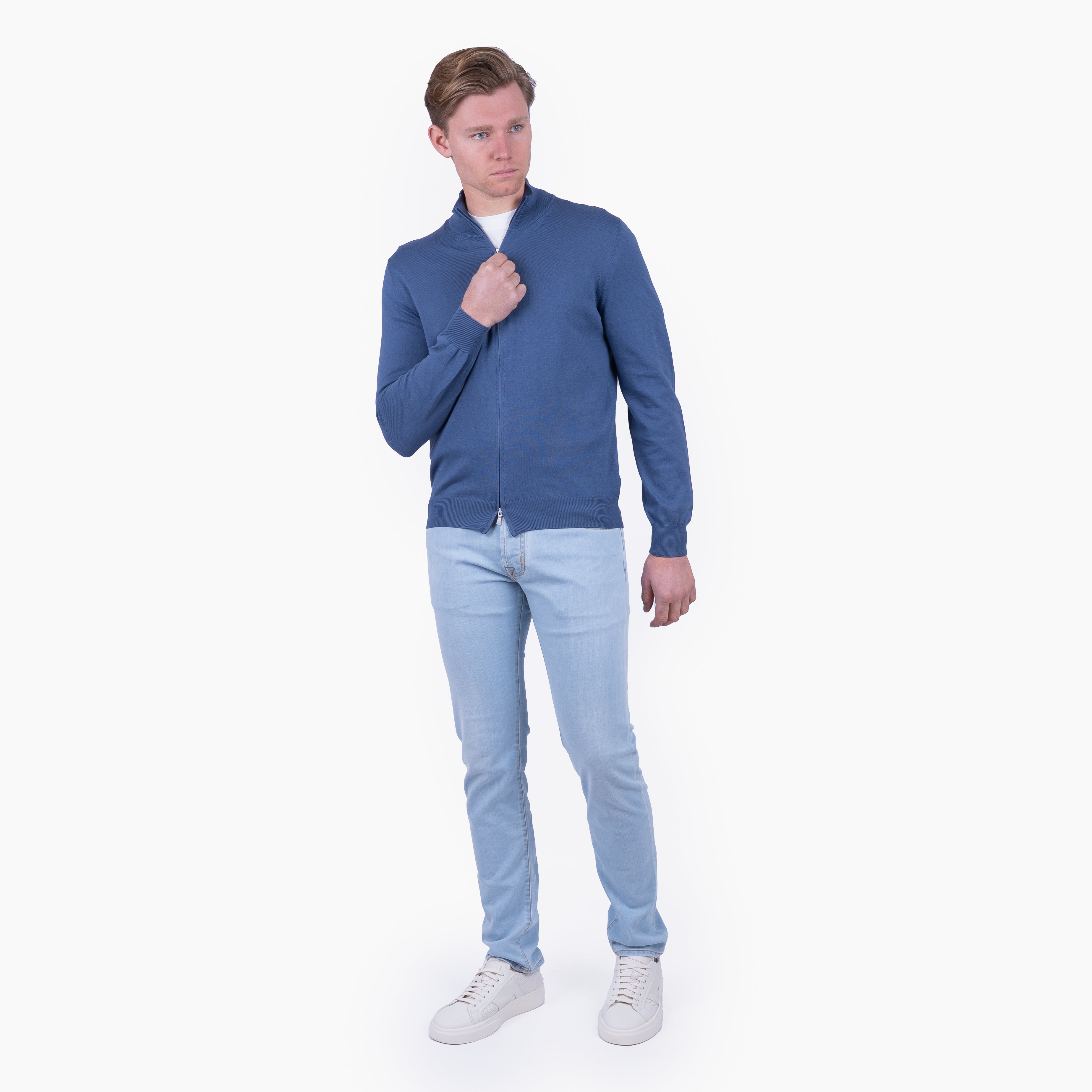 Gran Sasso Gebreid Vest Blauw | Pure Cotton