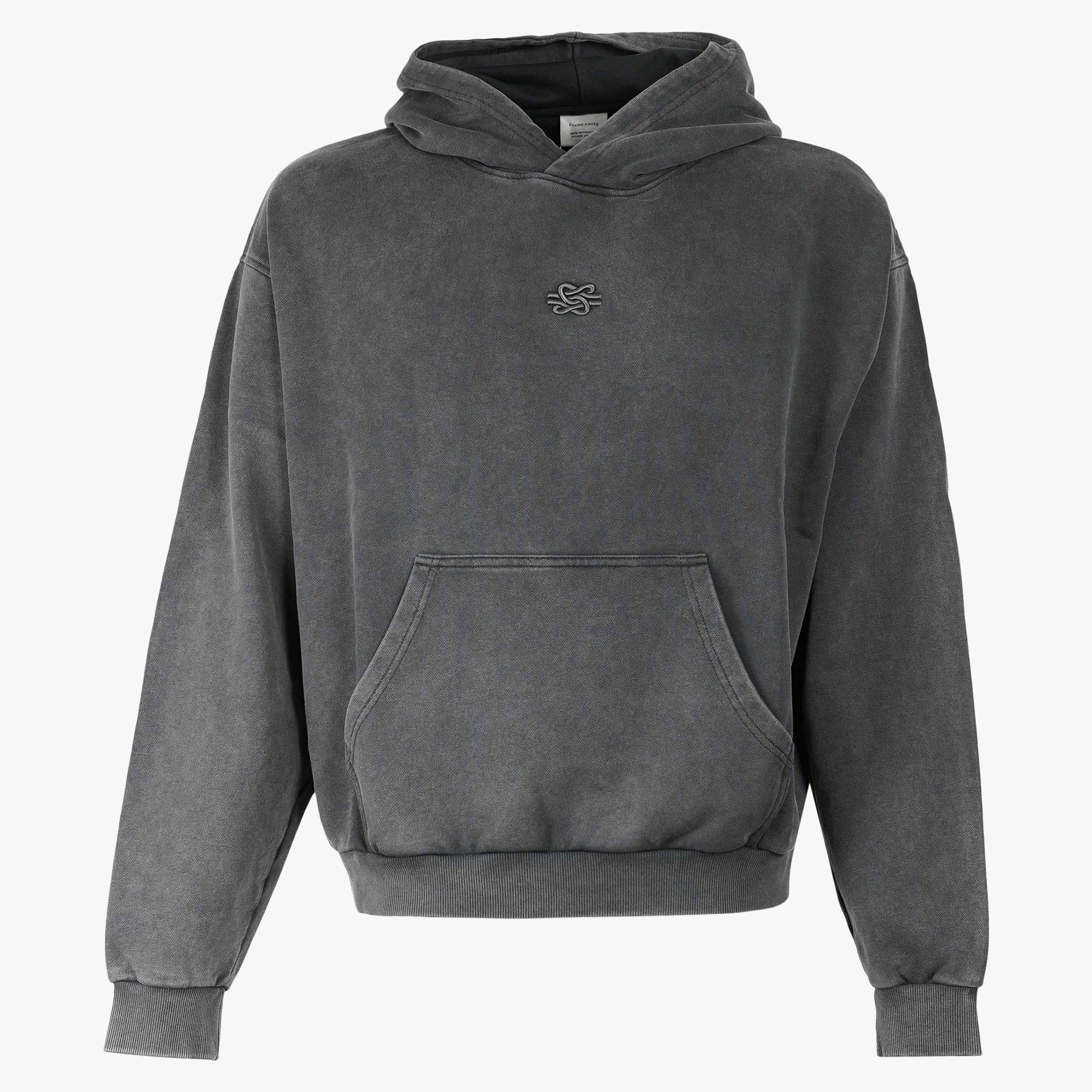 Filling Pieces Hoodie Verwassen Zwart | Boxy Embroidered