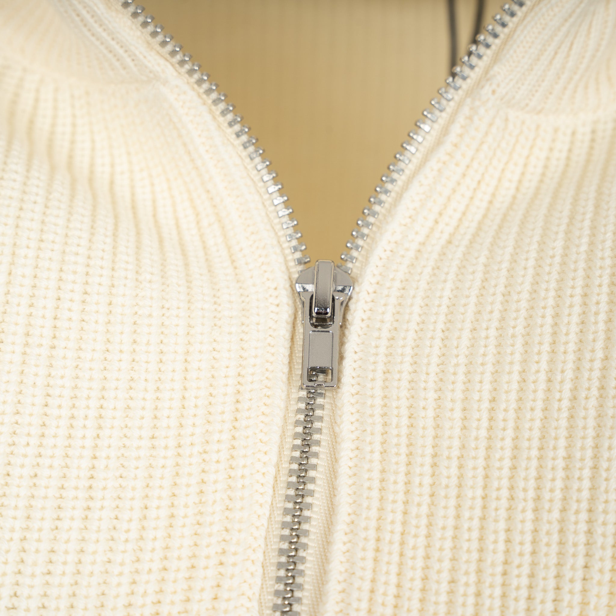 Denham Gebreide Trui met Rits Crème | Schissor Knitted Half Zip