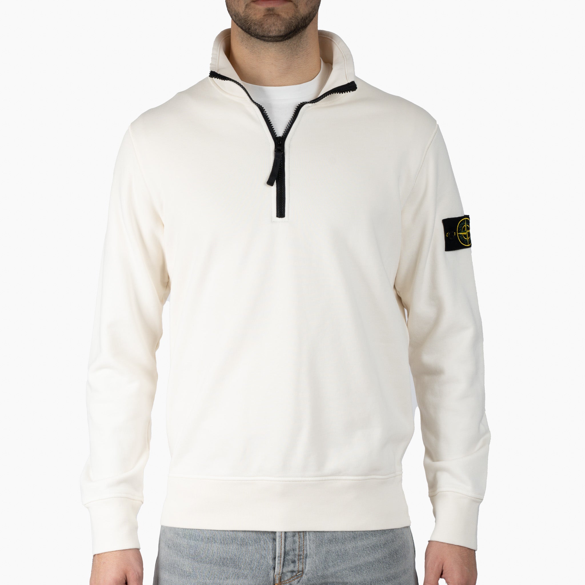 Stone Island Sweater met Rits Crème | Cotton Fleece