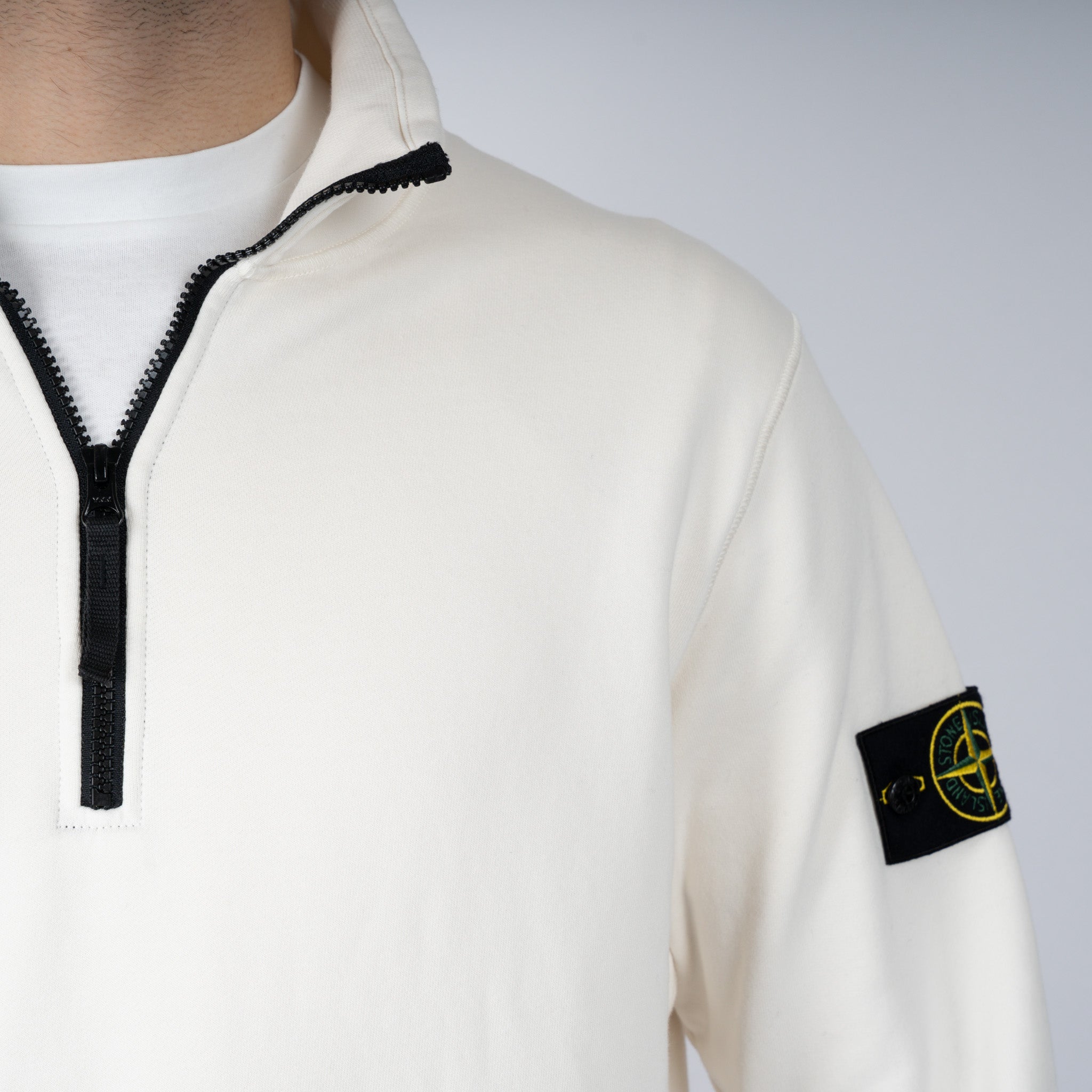 Stone Island Sweater met Rits Crème | Cotton Fleece