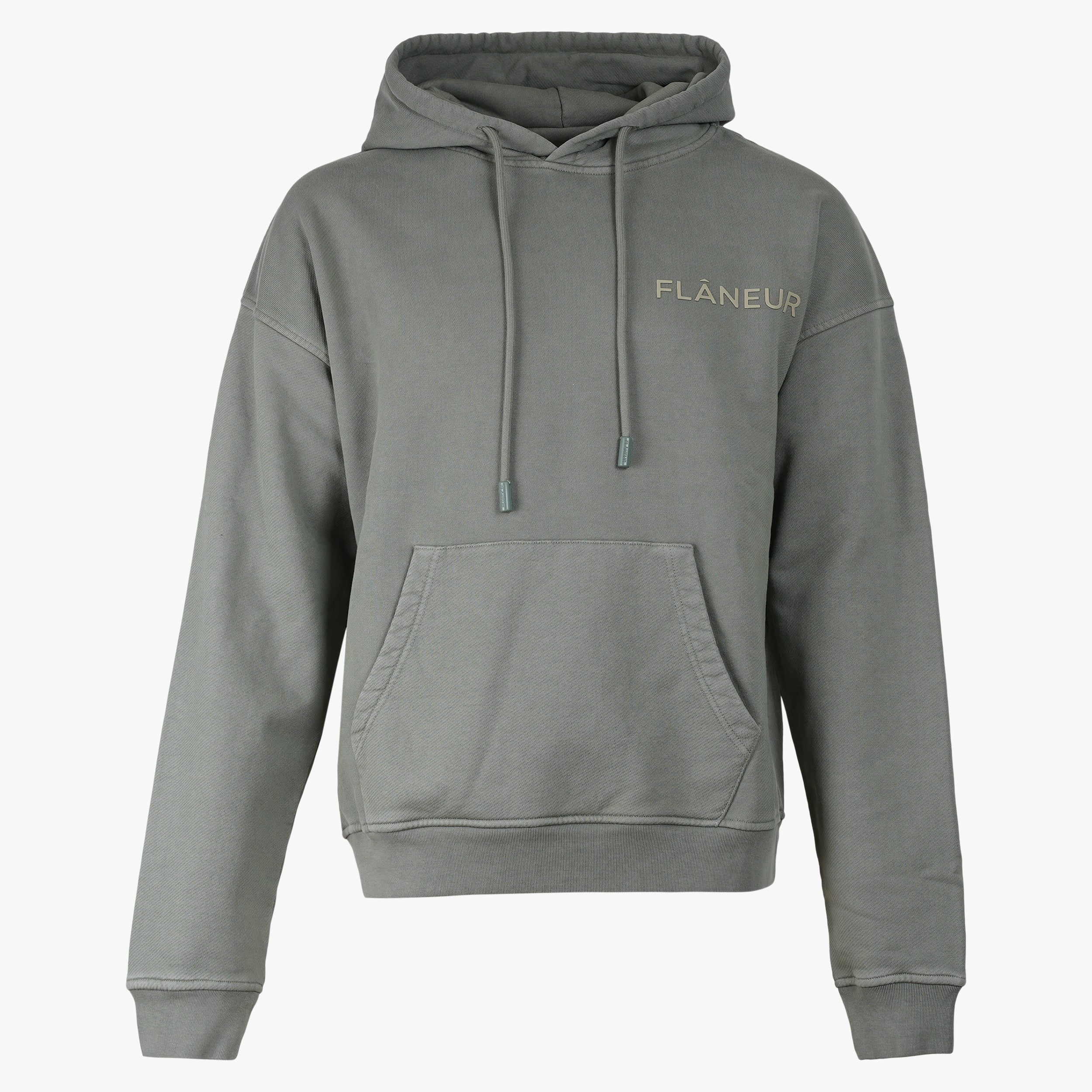 Flaneur Hoodie Groen | Double Logo Washed