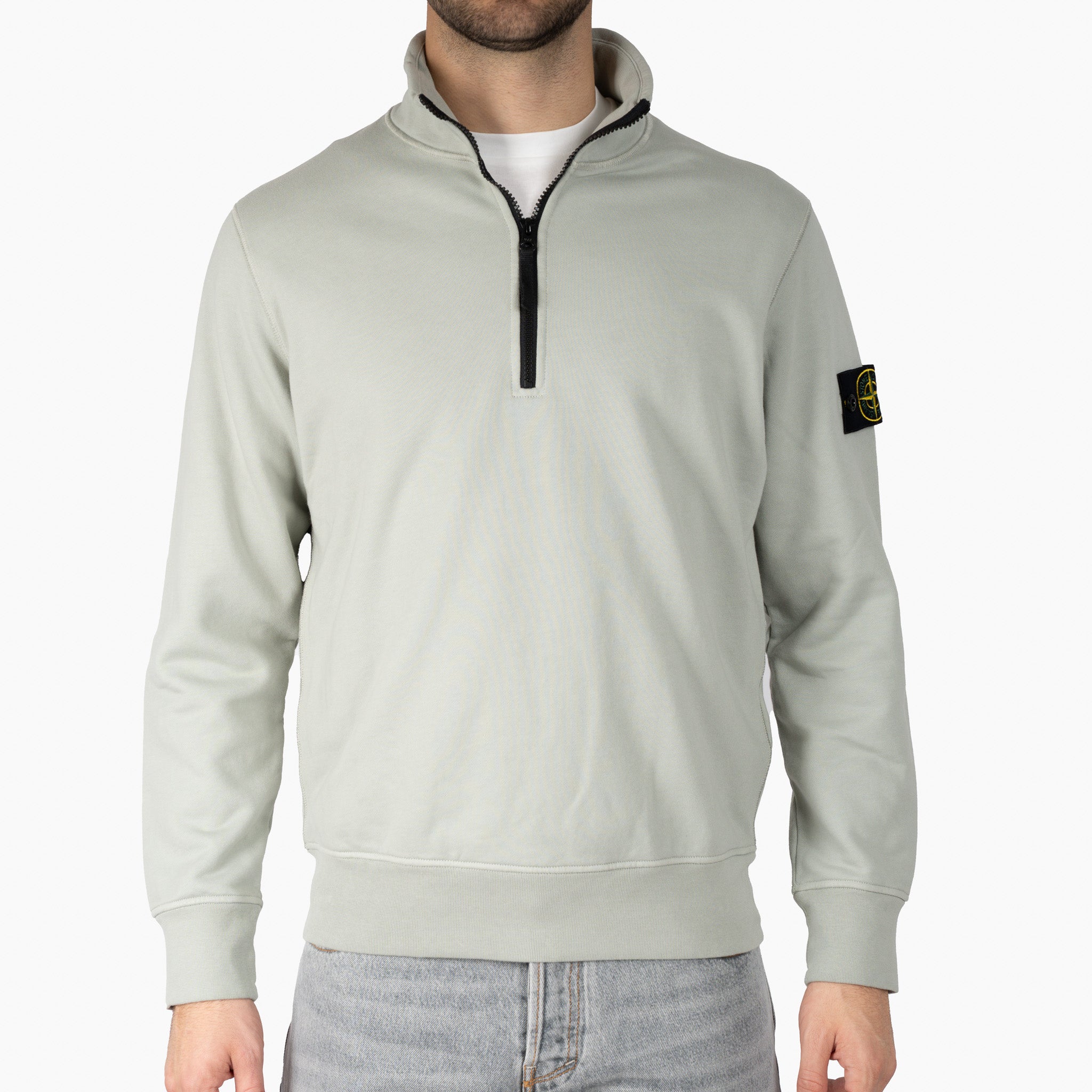 Stone Island Sweater met Rits Lichtgroen | Cotton Fleece