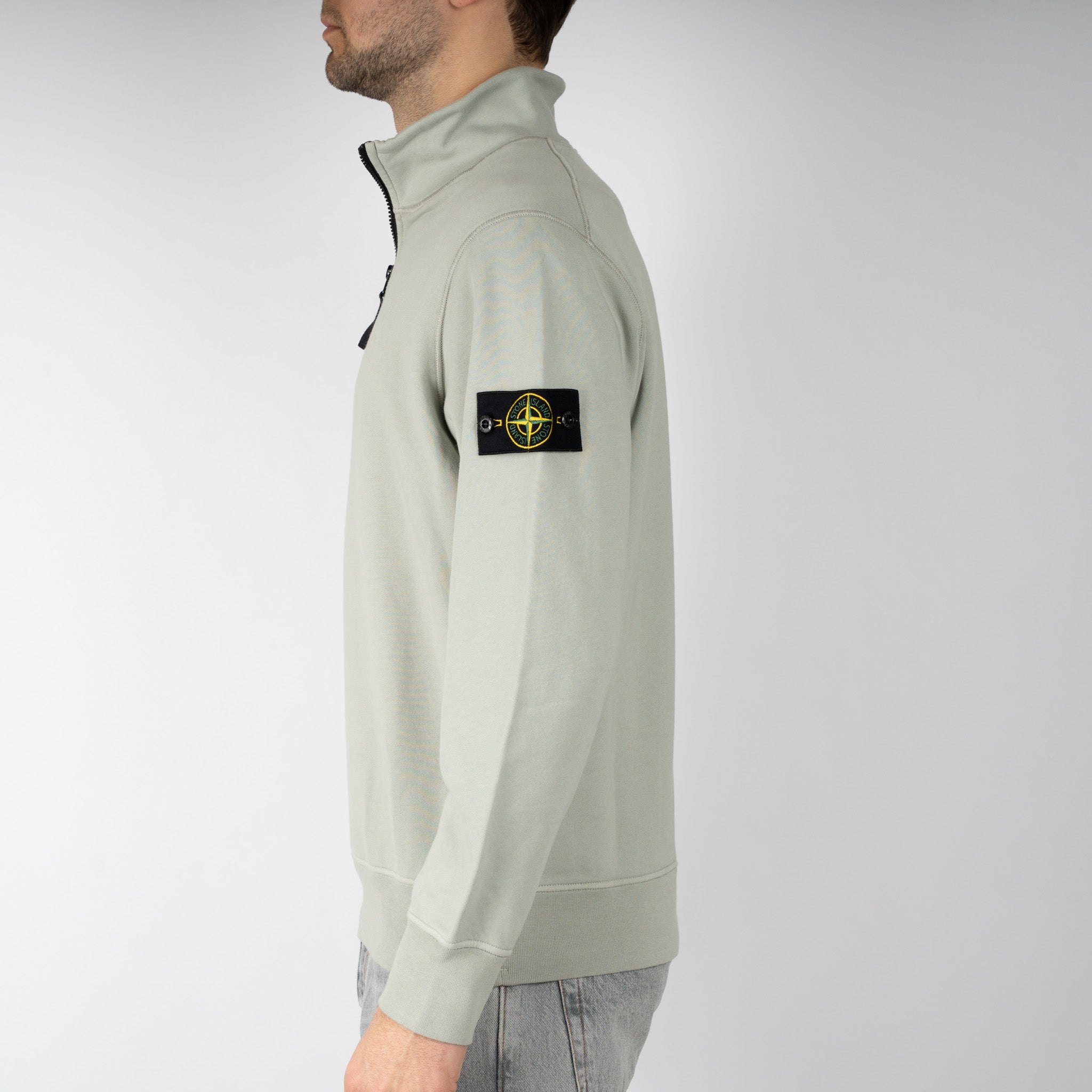 Stone Island Sweater met Rits Lichtgroen | Cotton Fleece