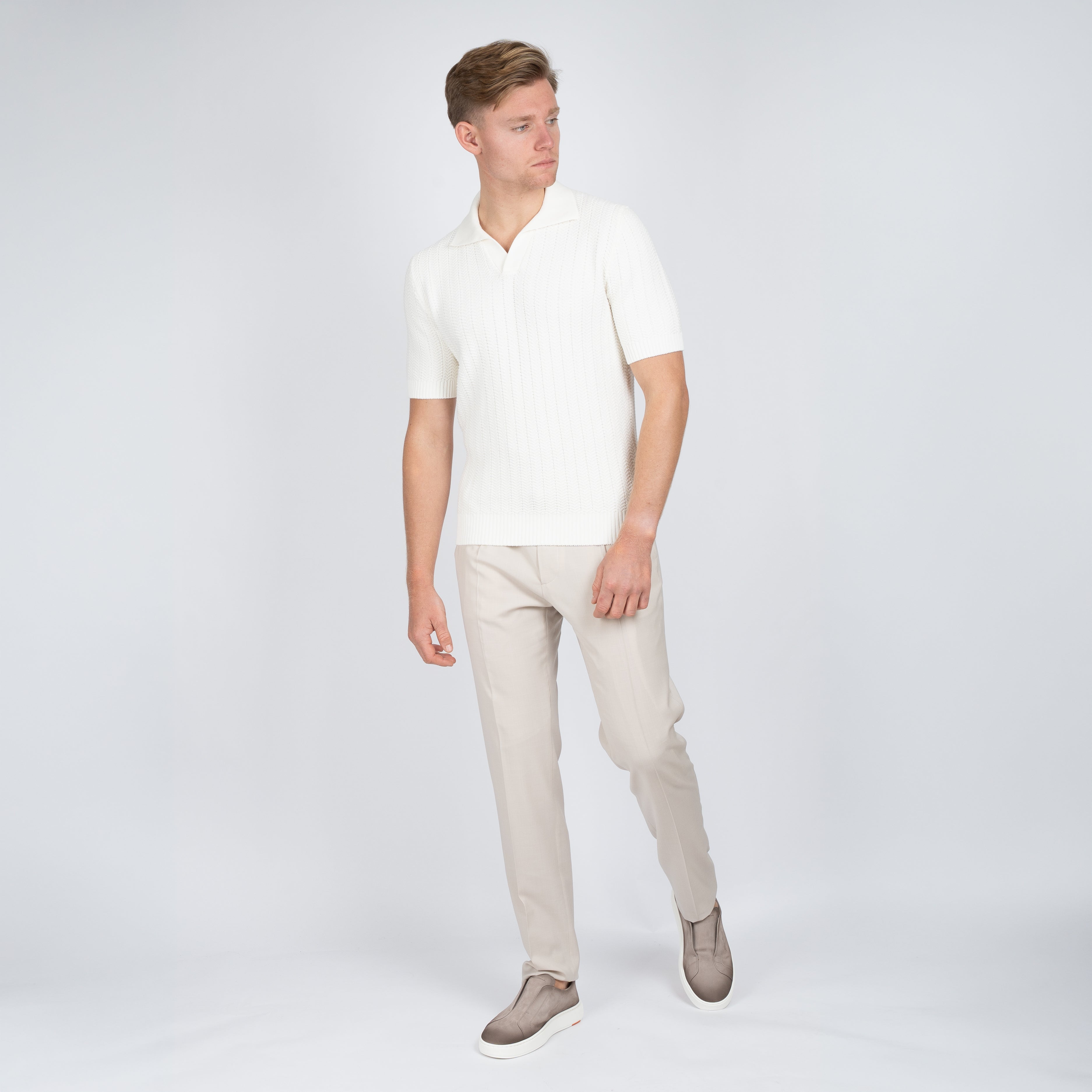 Gran Sasso Polo Buttonless Kraag Crème | Cotton