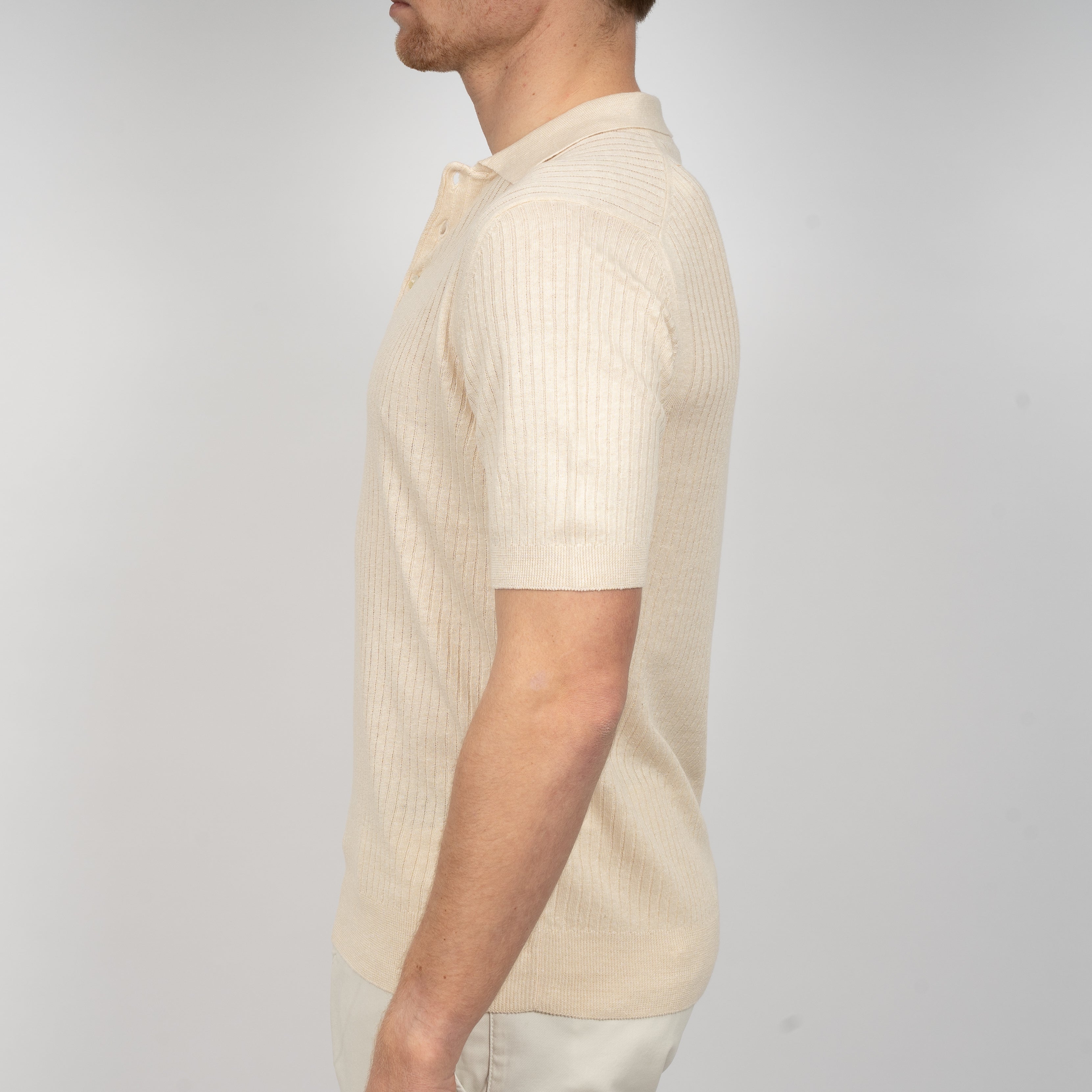 Gran Sasso Polo Ecru | Linen Cotton Knit