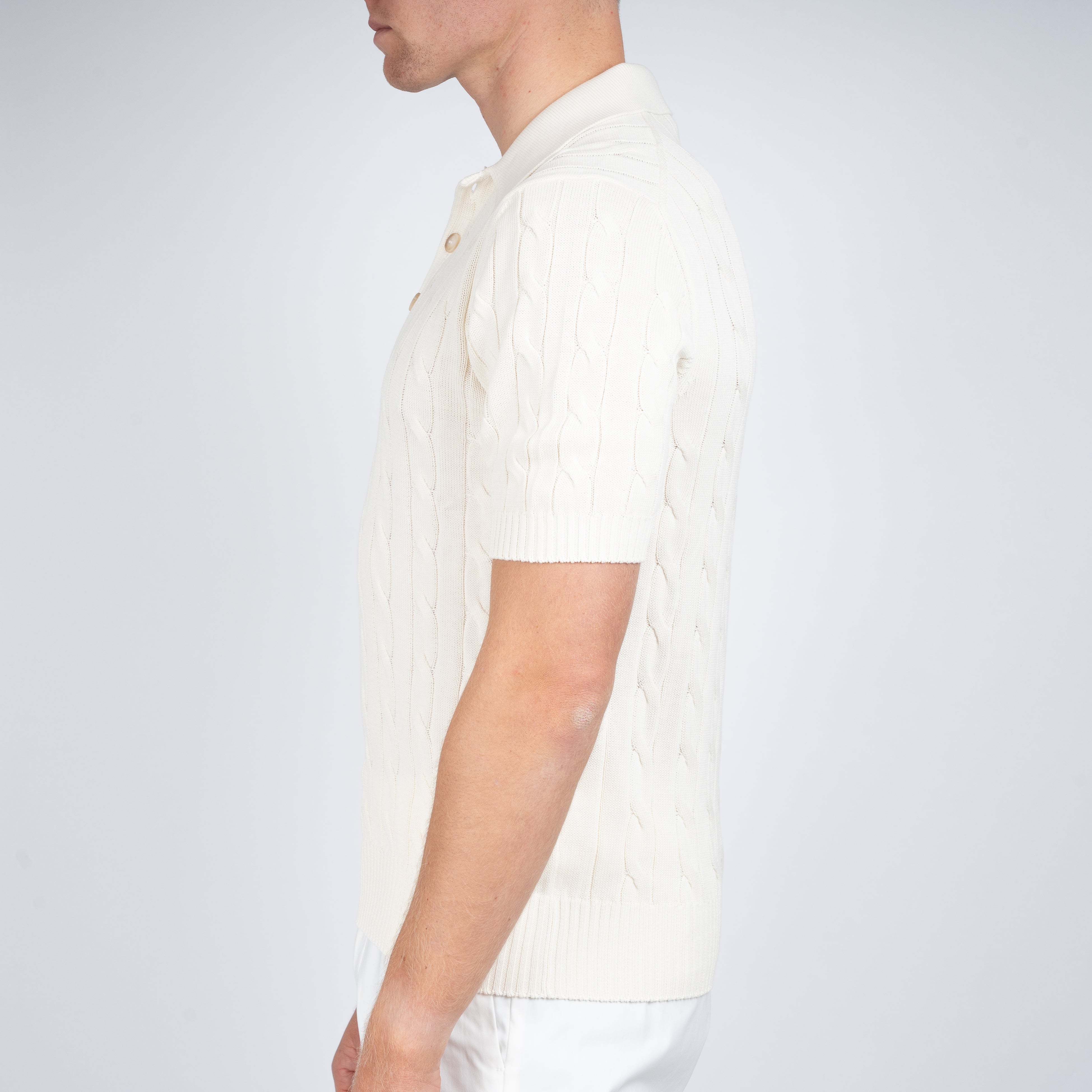 Gran Sasso Gebreide Kabel Polo Crème | Egyptian Cotton