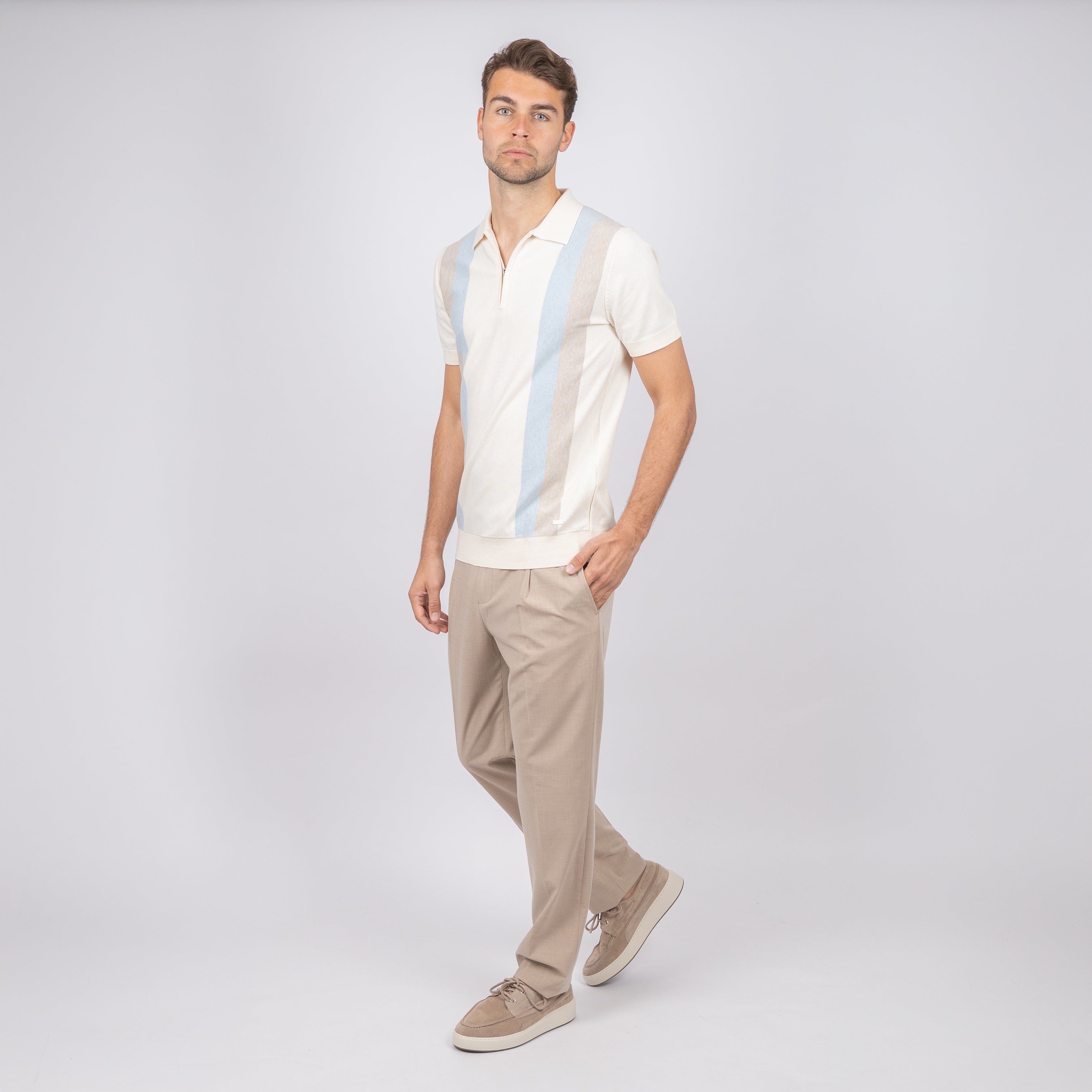 SEVEN DIALS Polo met Rits Creme / Lichtblauw | Fry