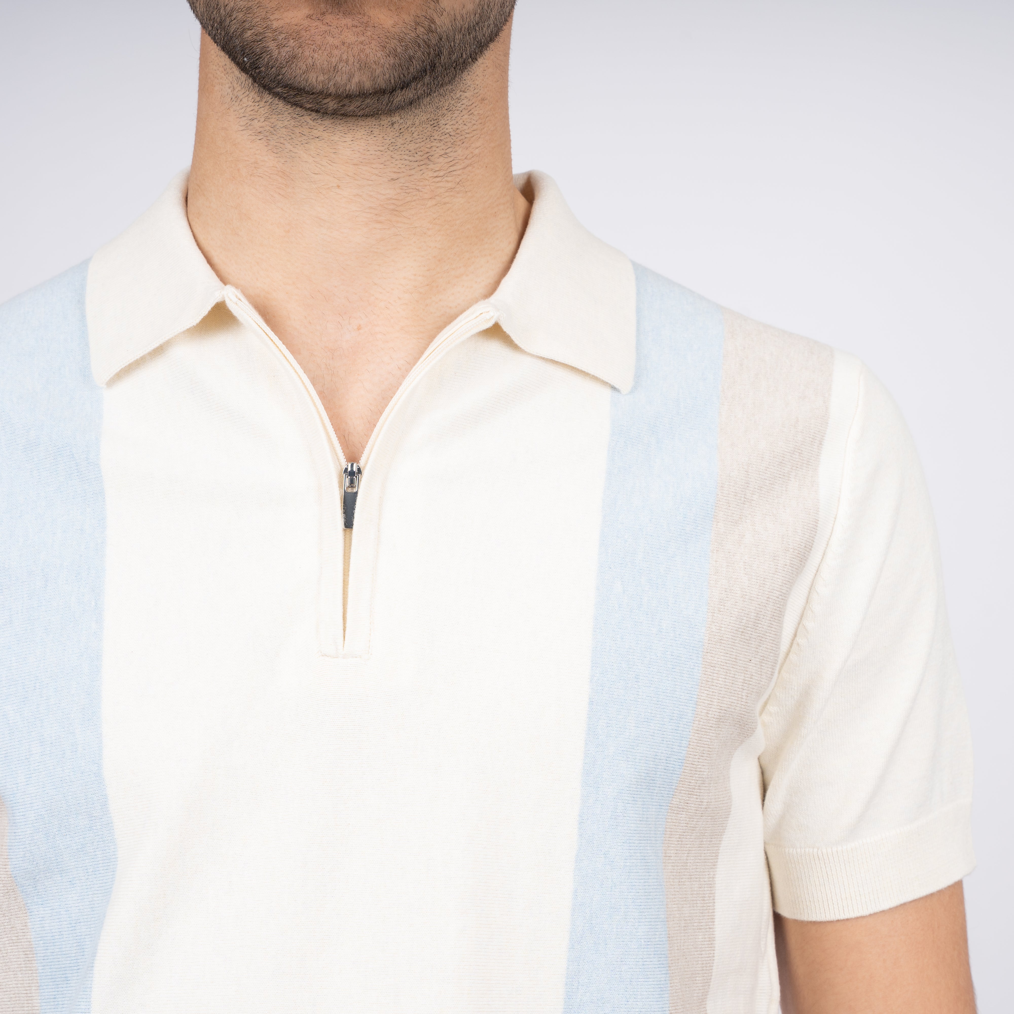 SEVEN DIALS Polo met Rits Creme / Lichtblauw | Fry