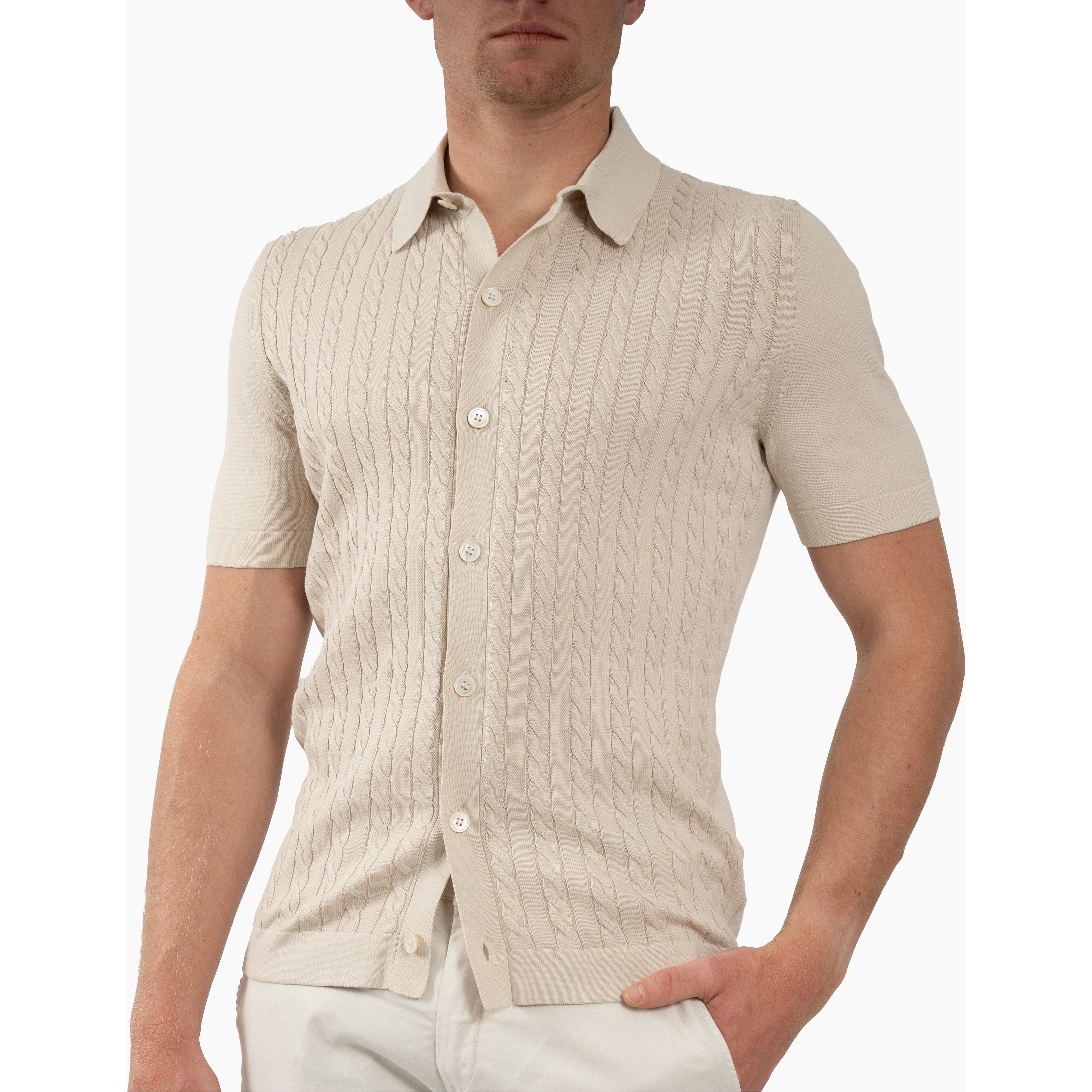 Gran Sasso Gebreide Doorknoop Polo Beige | Egyptian Cotton