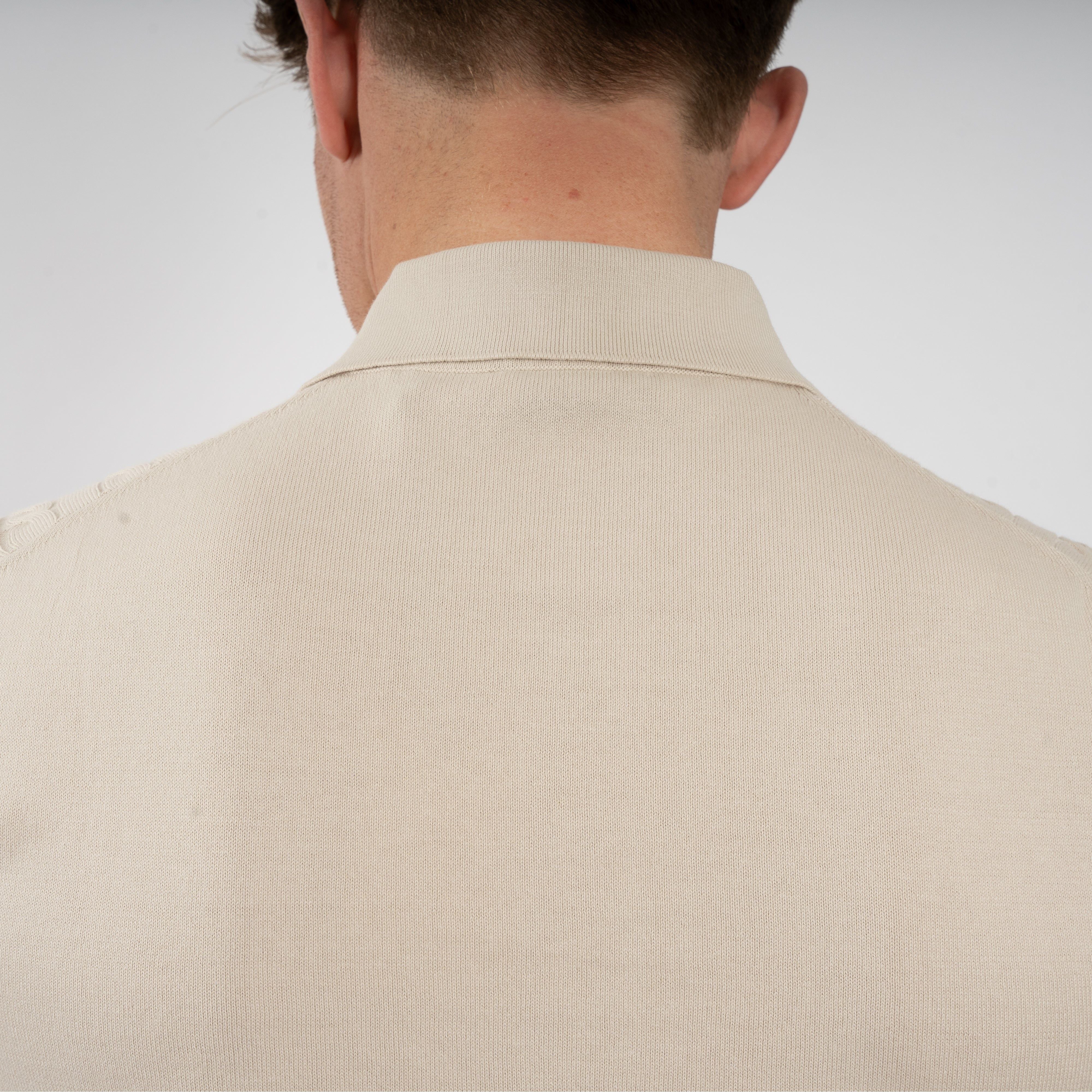 Gran Sasso Gebreide Doorknoop Polo Beige | Egyptian Cotton