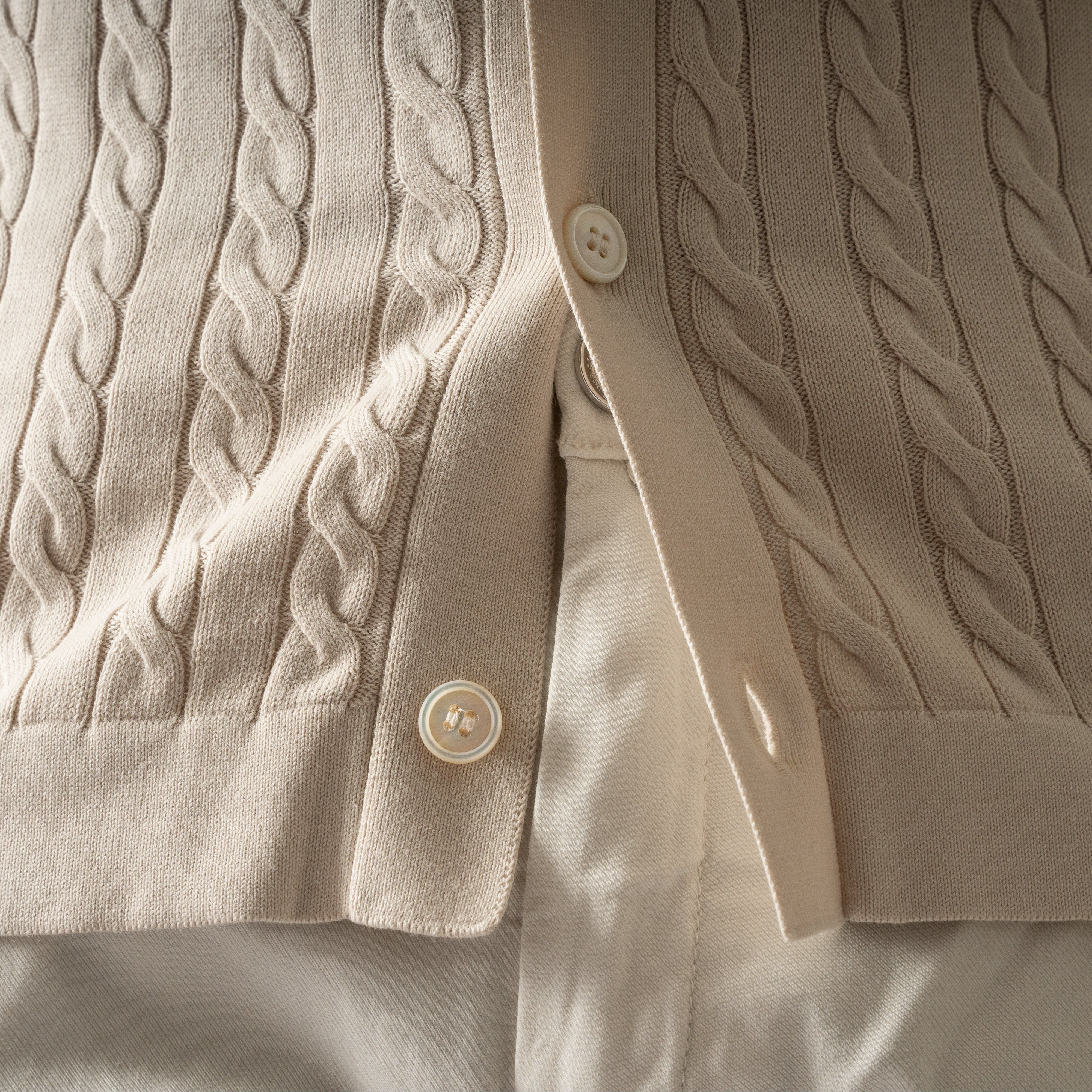 Gran Sasso Gebreide Doorknoop Polo Beige | Egyptian Cotton
