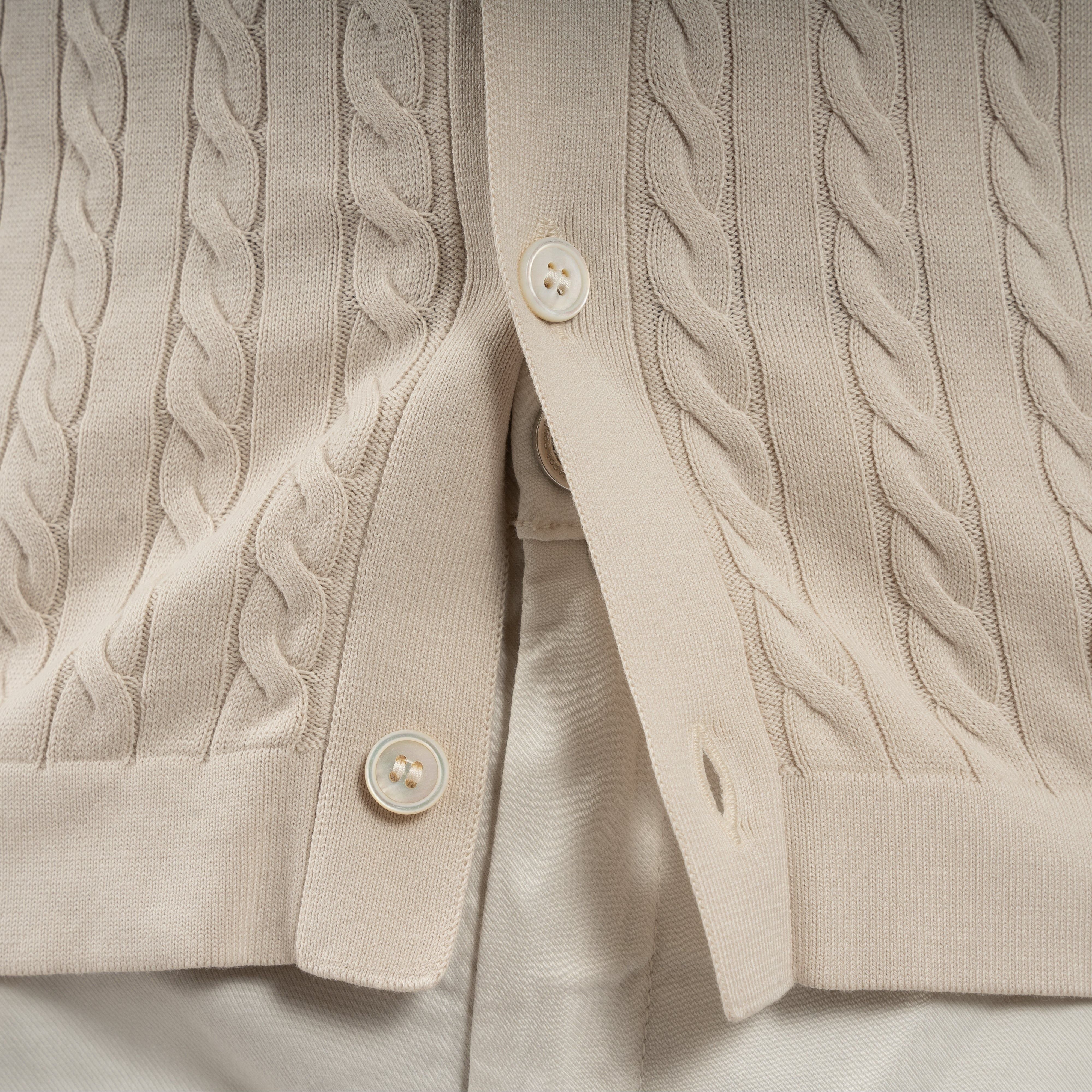 Gran Sasso Gebreide Doorknoop Polo Beige | Egyptian Cotton