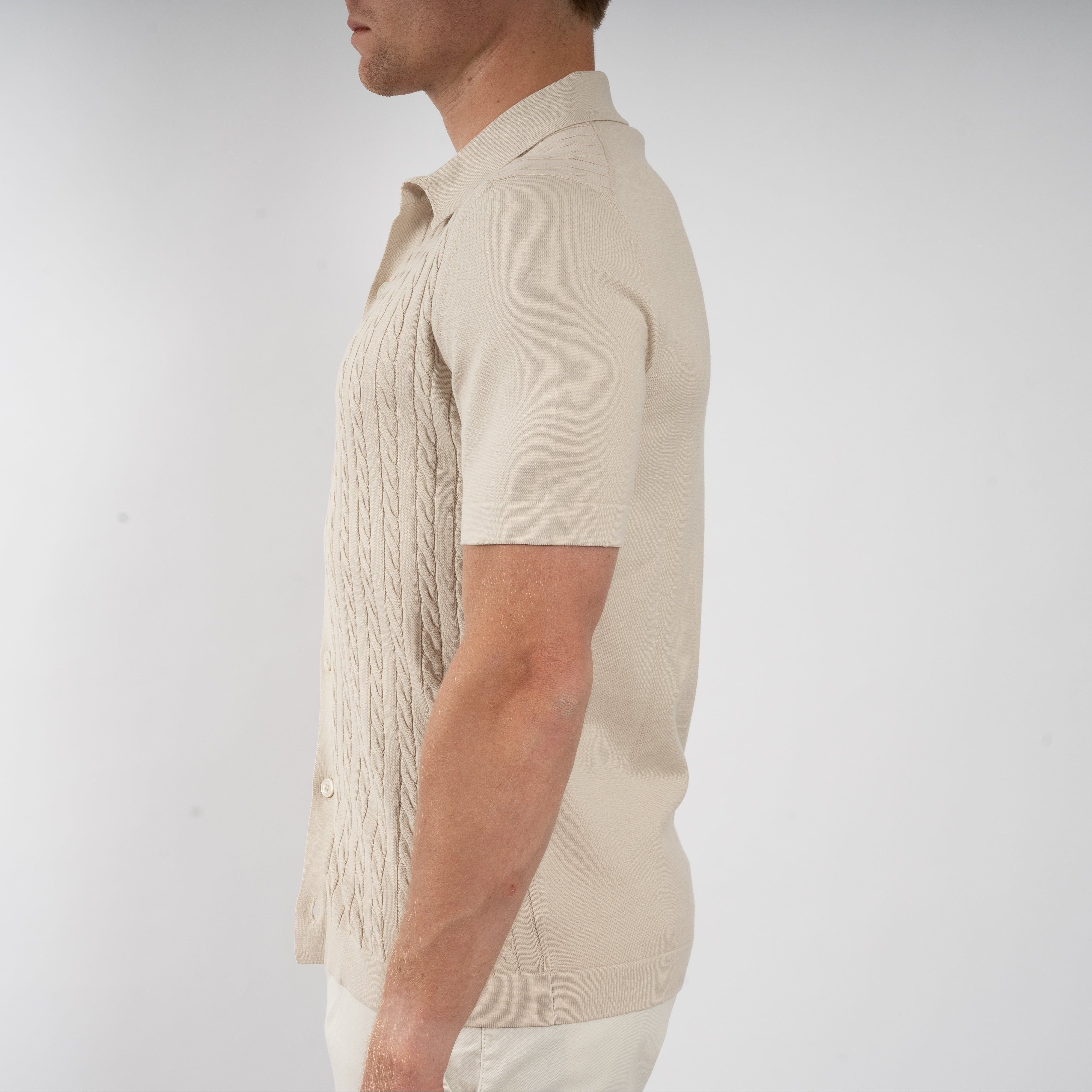 Gran Sasso Gebreide Doorknoop Polo Beige | Egyptian Cotton