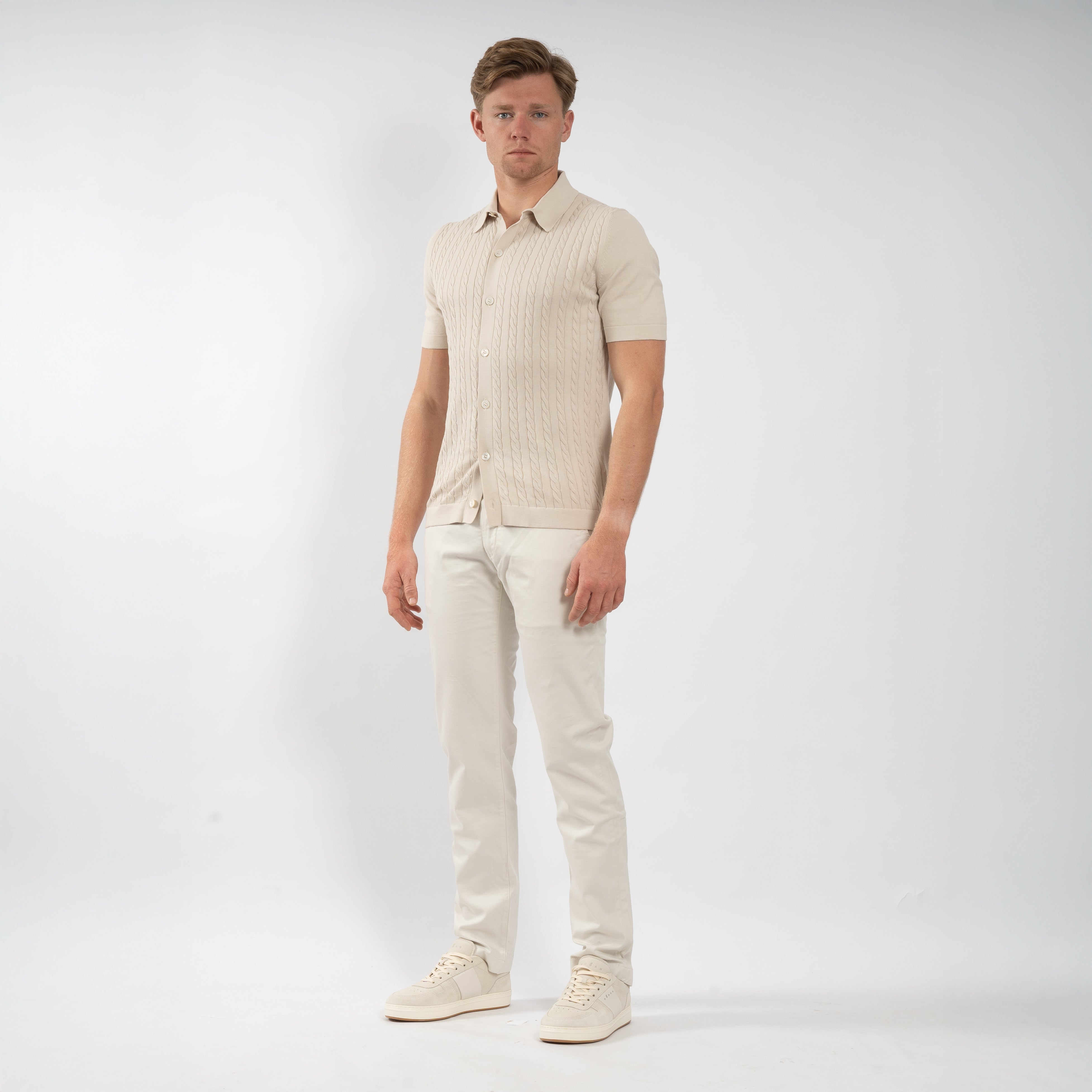 Gran Sasso Gebreide Doorknoop Polo Beige | Egyptian Cotton