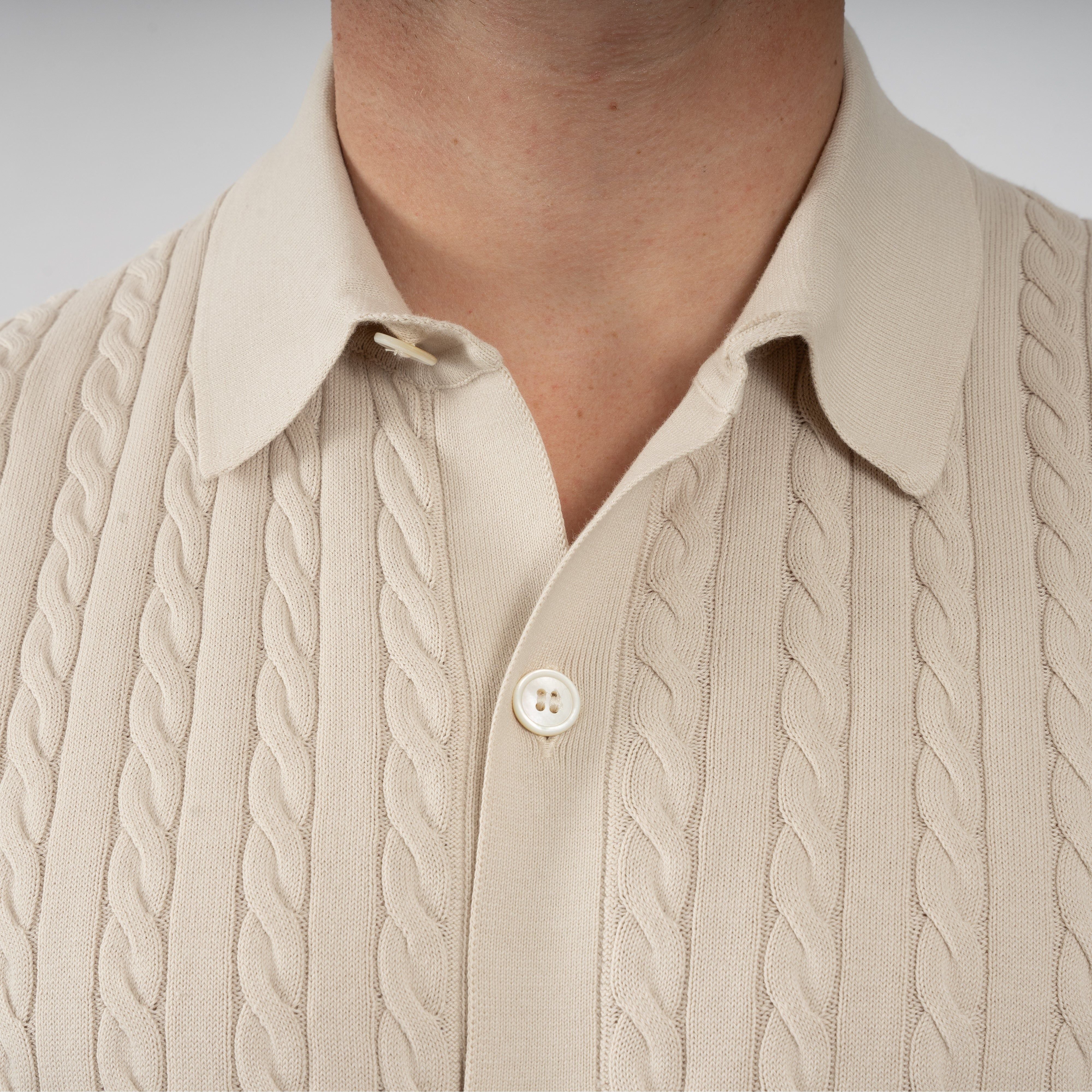 Gran Sasso Gebreide Doorknoop Polo Beige | Egyptian Cotton