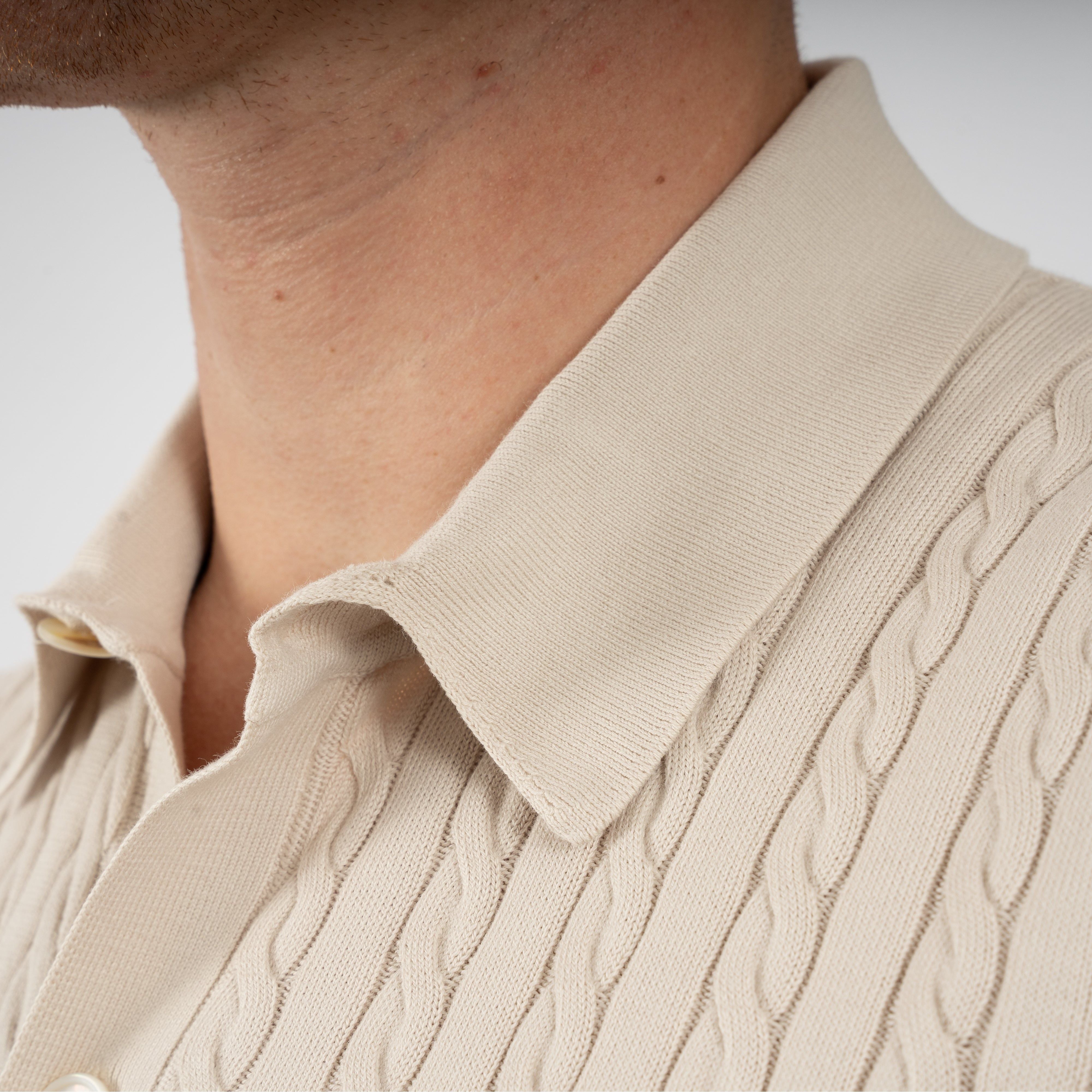 Gran Sasso Gebreide Doorknoop Polo Beige | Egyptian Cotton