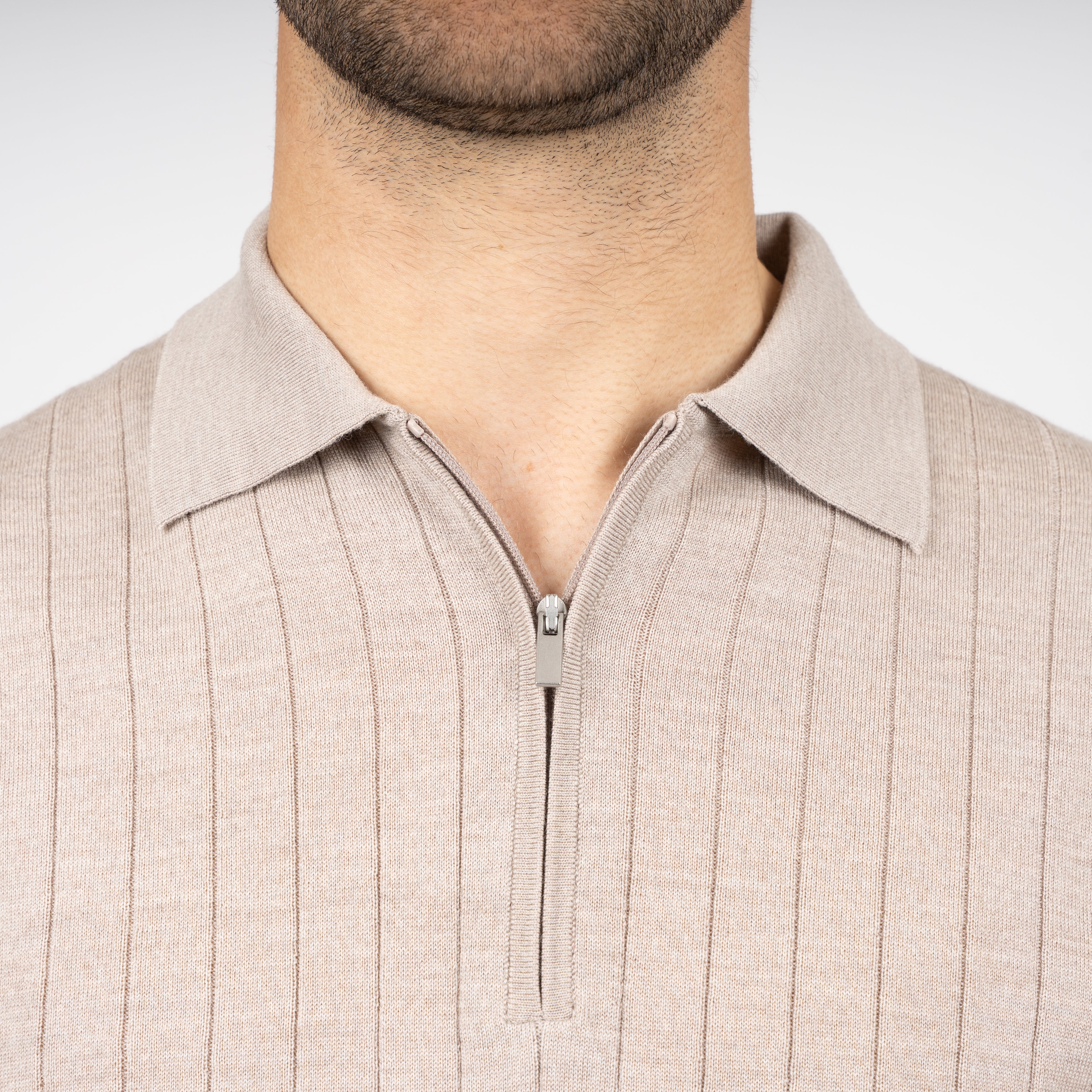 SEVEN DIALS Gebreide Polo met Rits Beige | Brentt