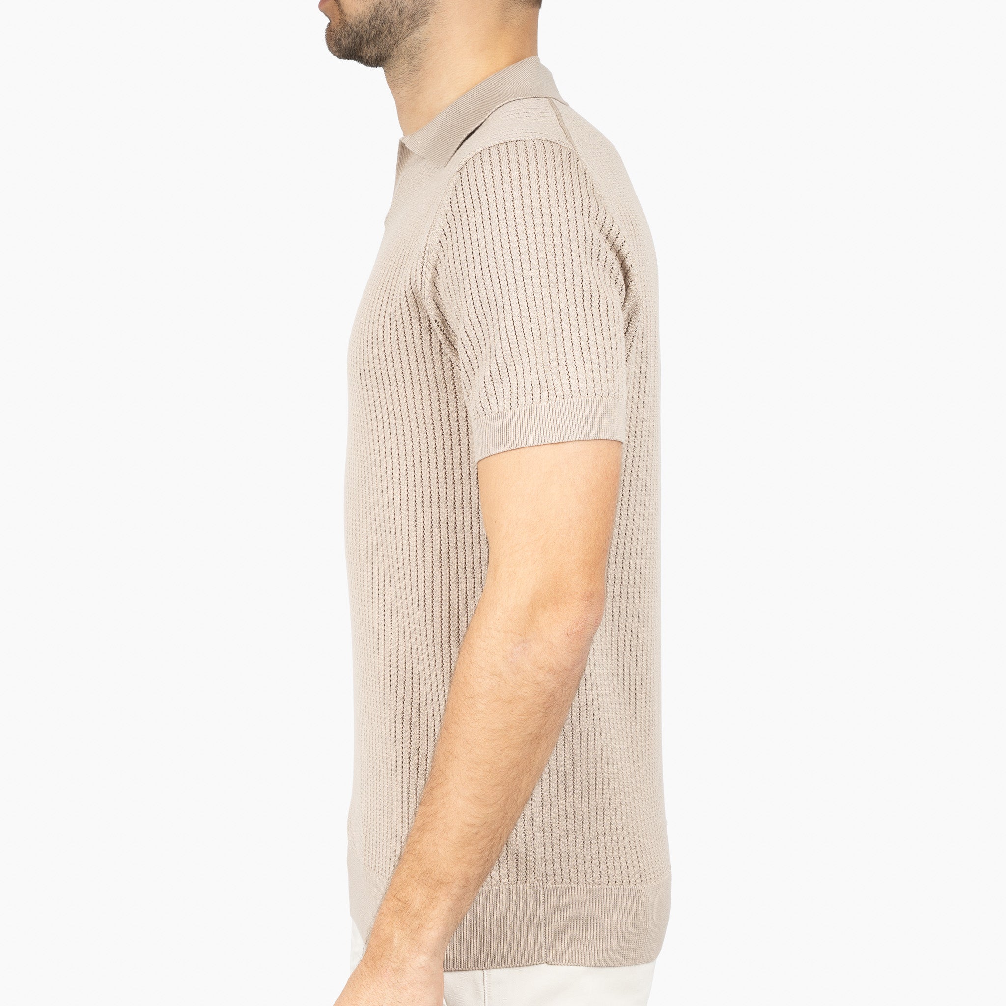 SEVEN DIALS Gebreide Buttonless Polo Zand | Bennet